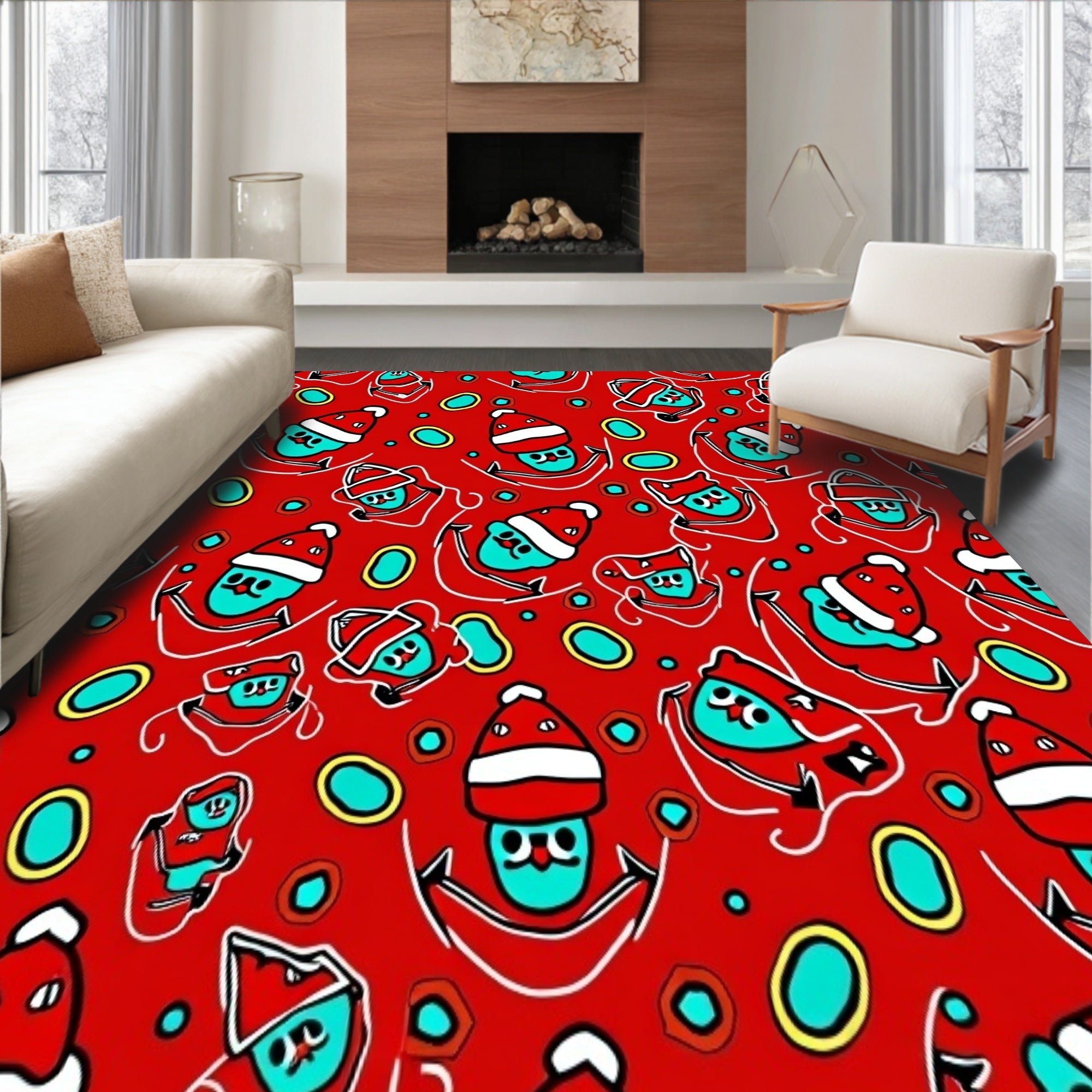 Festive Cat Parade with Twinkling Light Motifs and Whimsical Accents(Red)