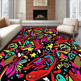 Tropical Reptile Mosaic with Exotic Fish and Motifs(Red)