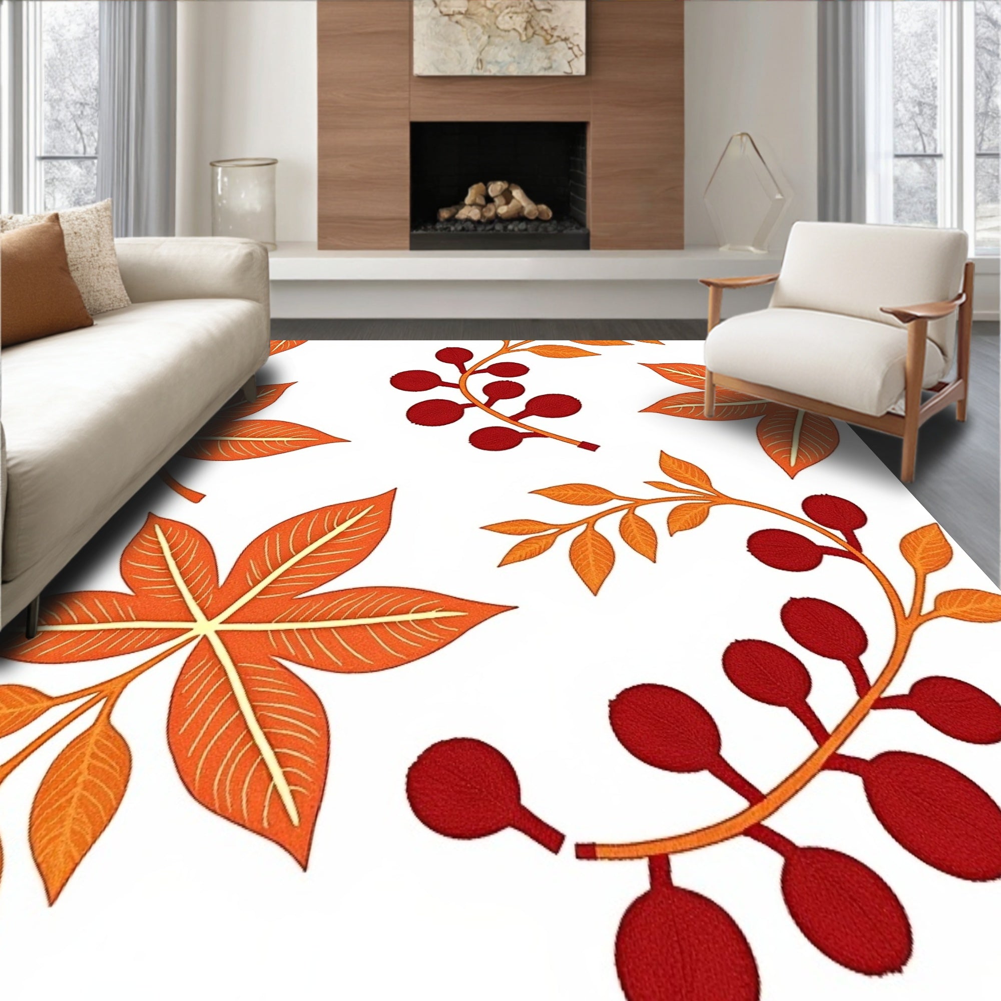 Autumn Harvest Semicircle Welcome With Vibrant Leaf Berry Design(Orange)