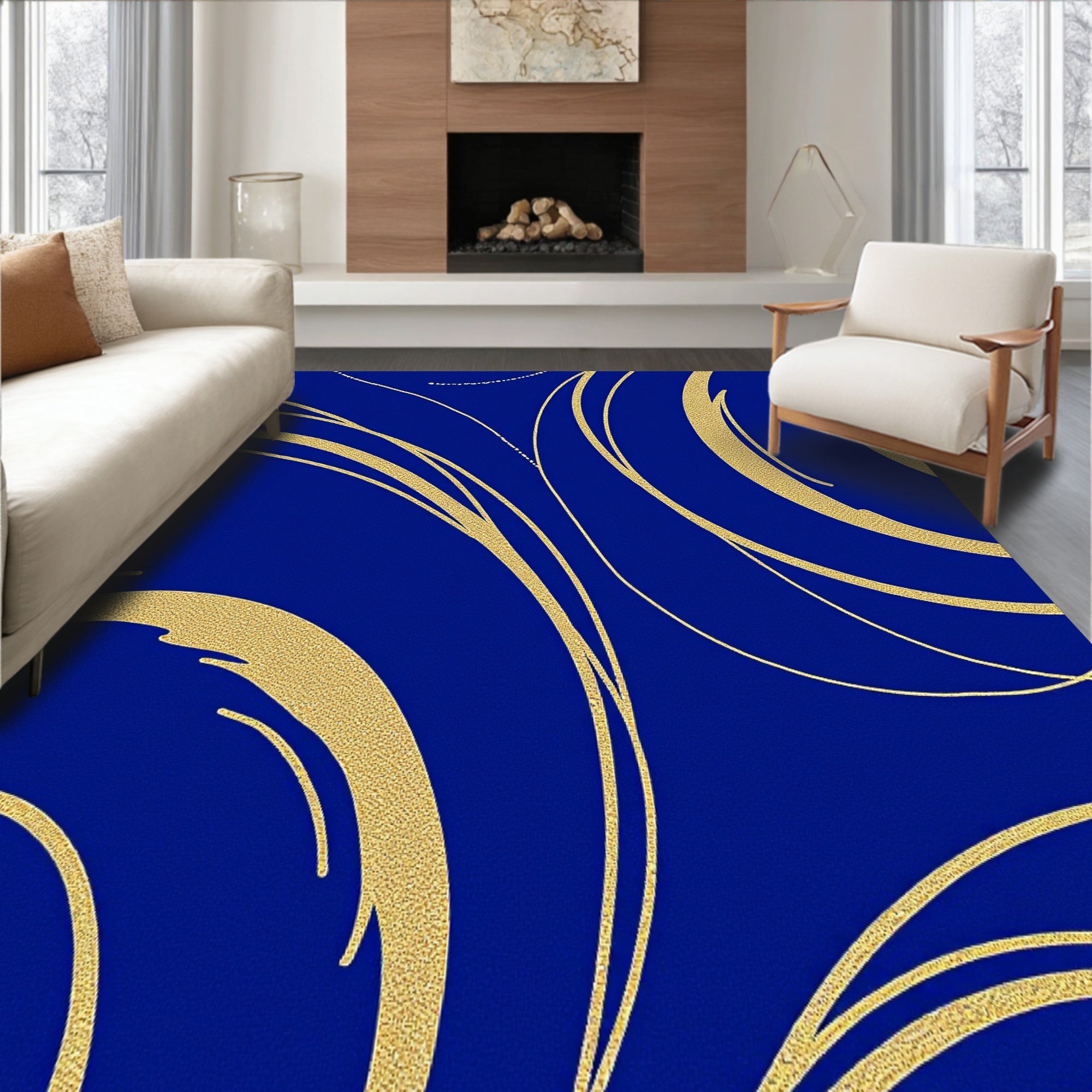 Swirling Fluid Motion Design with Precious Metal Inlays Artistic Style(Blue)