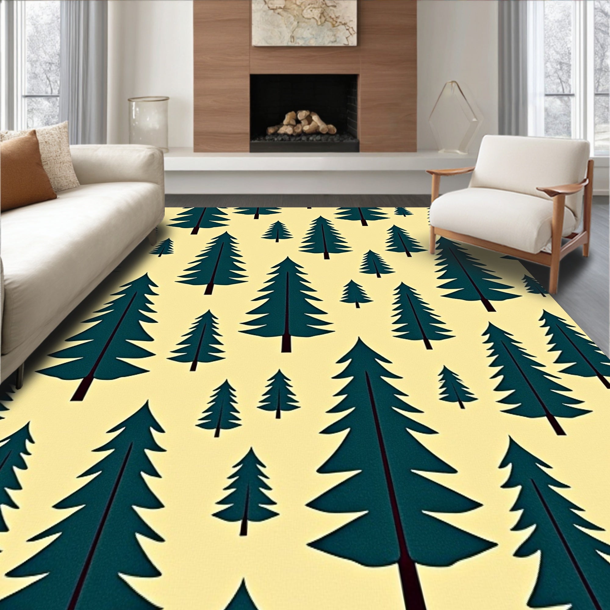 Nordic Pine Tree Xmas Area Winter Theme(Beige)