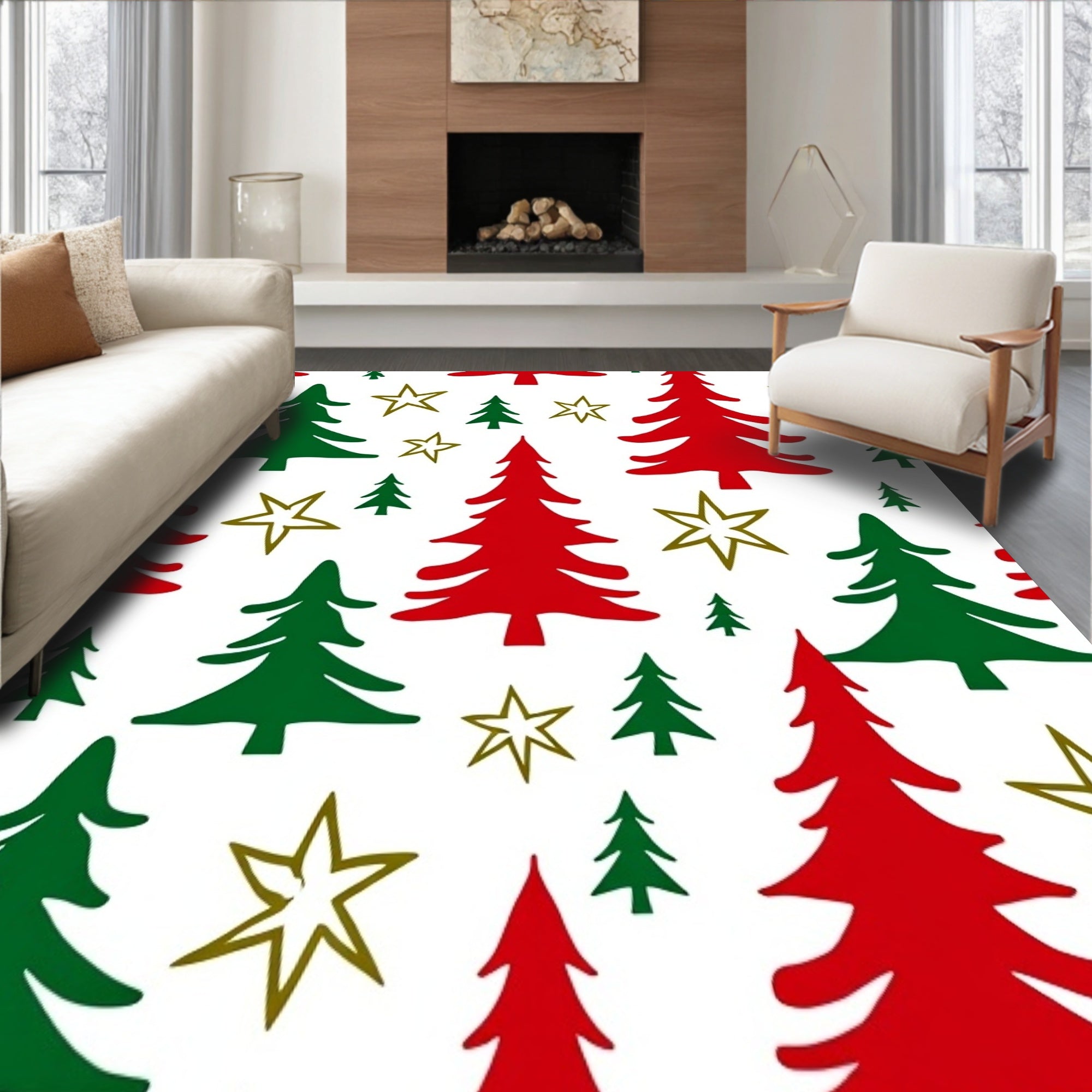 Holiday Tree with Decorative Pine Branch Motifs(Red)