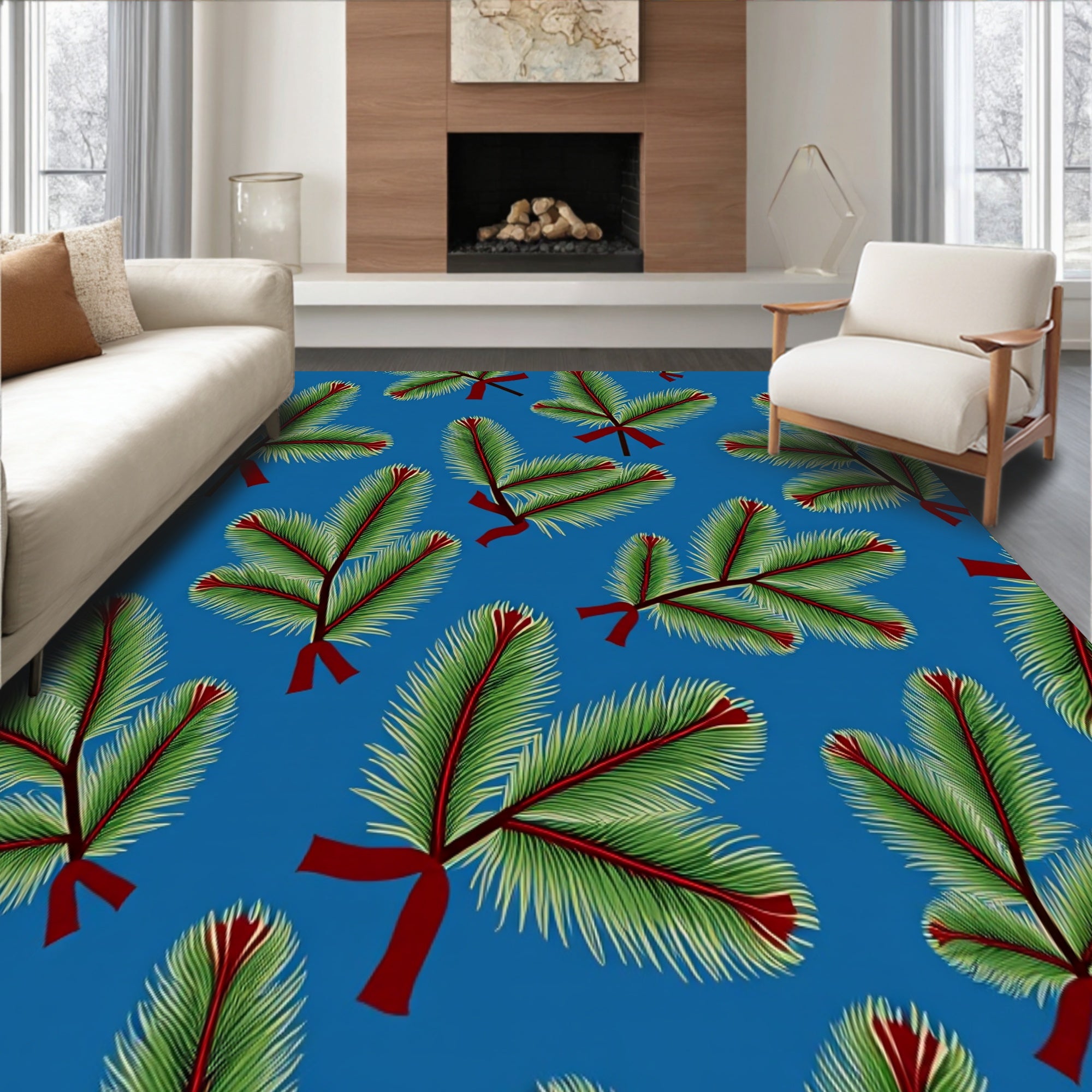 Pine Bough with Evergreen Branch Holiday Arrangement(Blue)