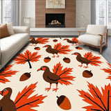 Harvest Feast Birds Motif with Maple Leaves and Acorns(Beige)