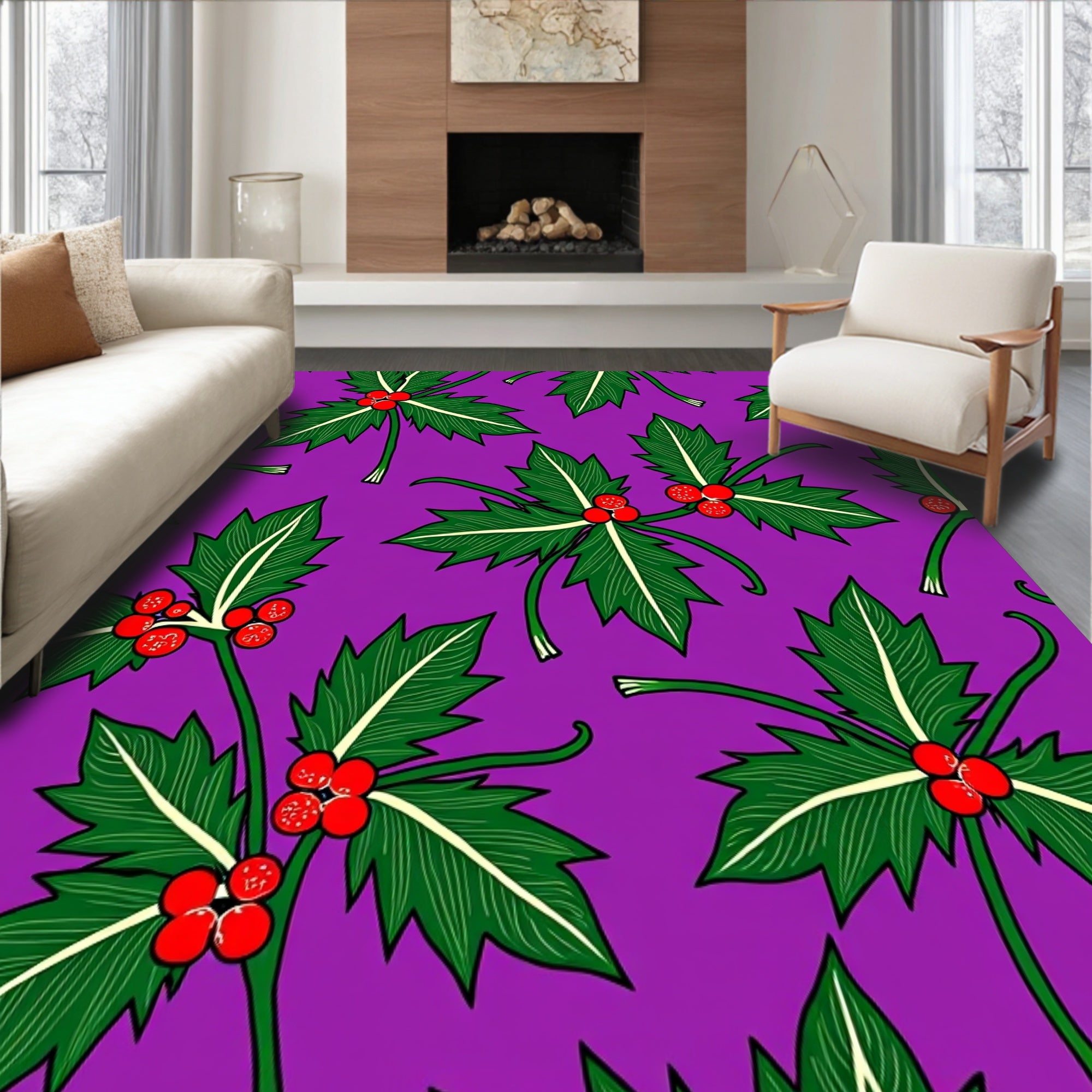 Holly Leaves Berries Christmas with Traditional Botanical Design(Purple)
