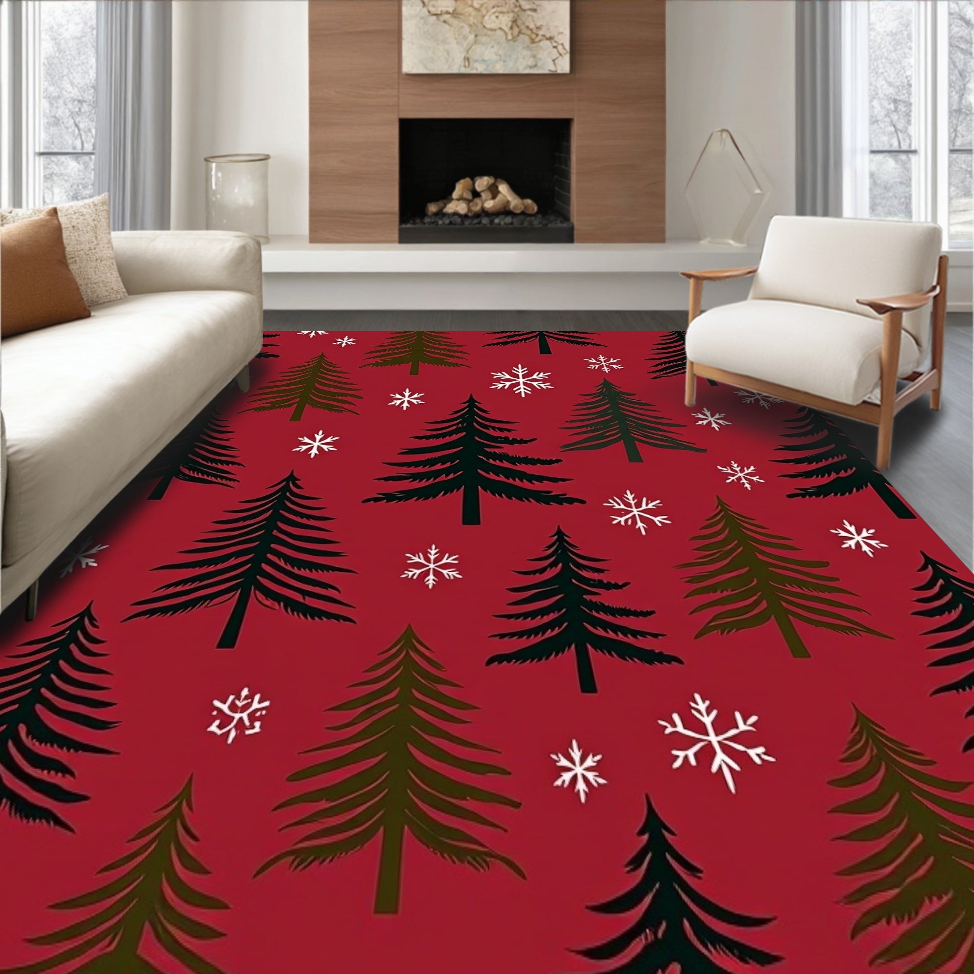 Enchanted Evergreen Forest Magical Celebration Tapestry(Red)