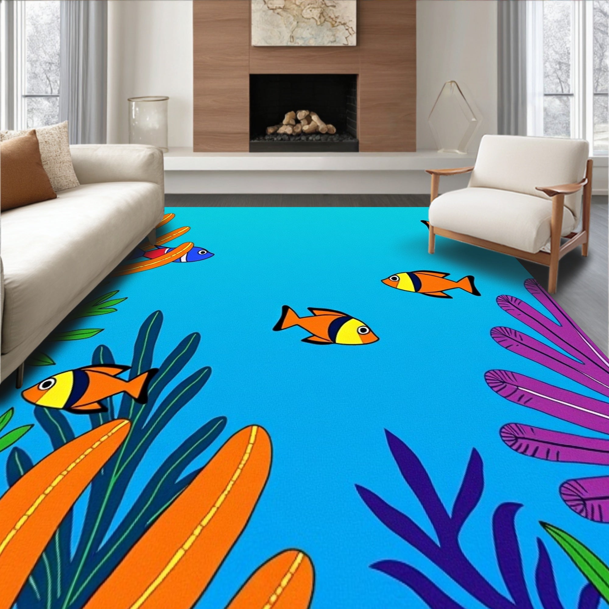 Tropical Fish Coral Reef Ocean Throw Entryway Doormat (Blue) - ODIKA