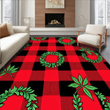 Festive Buffalo Check Doormat with Holiday Wreath Motifs(Red)