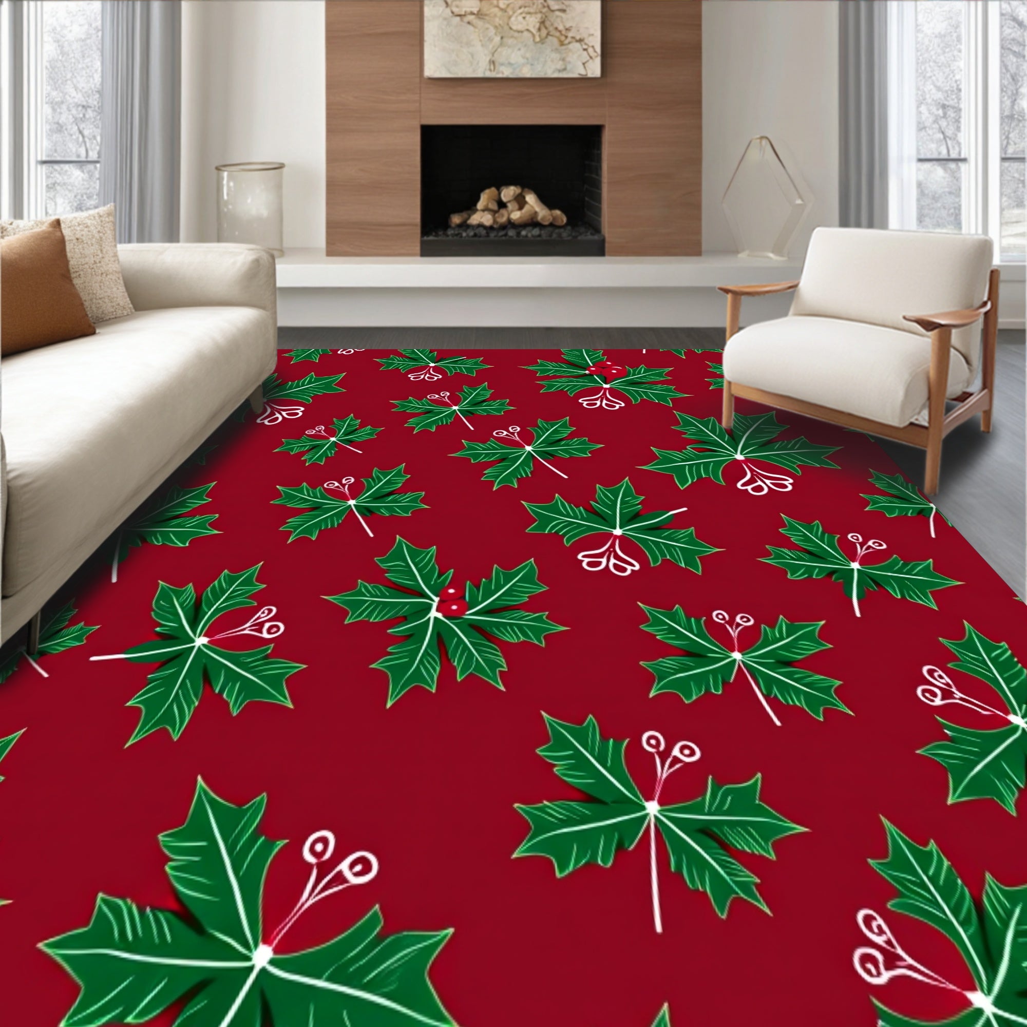Festive Holly Leaf Motif with Seasonal Berry Accents(Red)