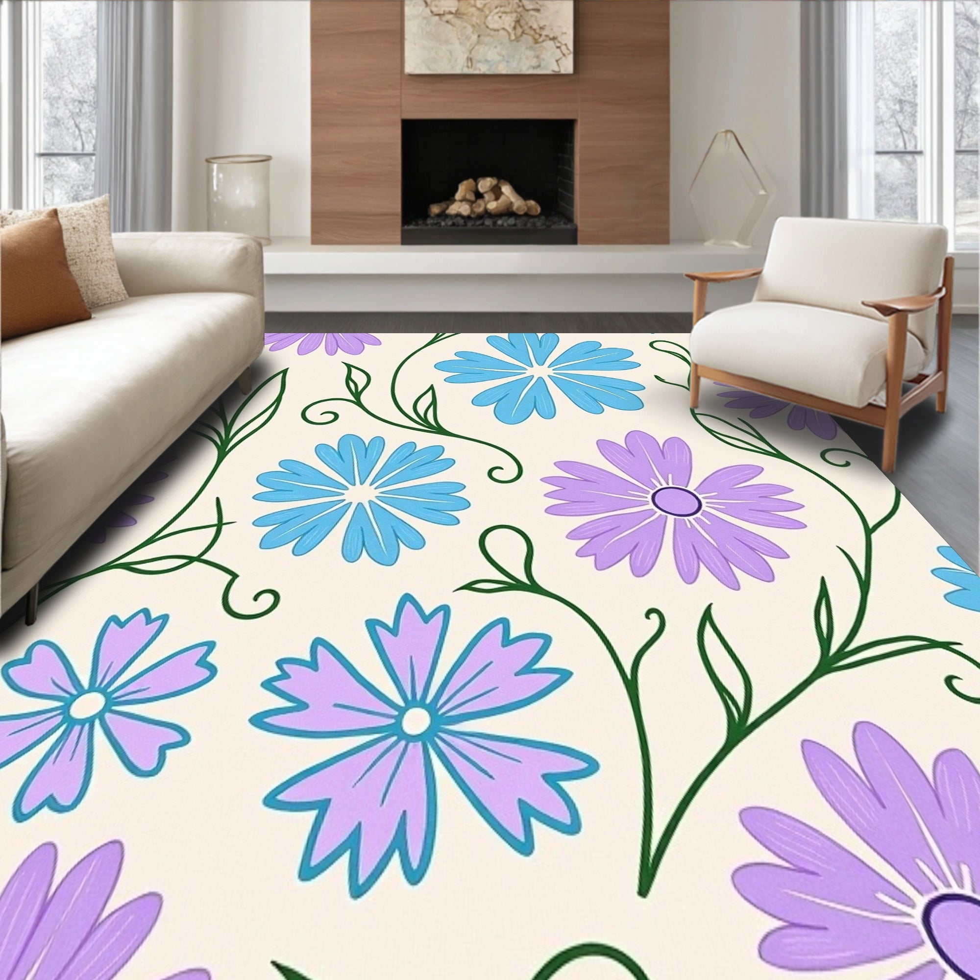 Whimsical Winter Blossom Motif with Stylized Snowflake(Purple)