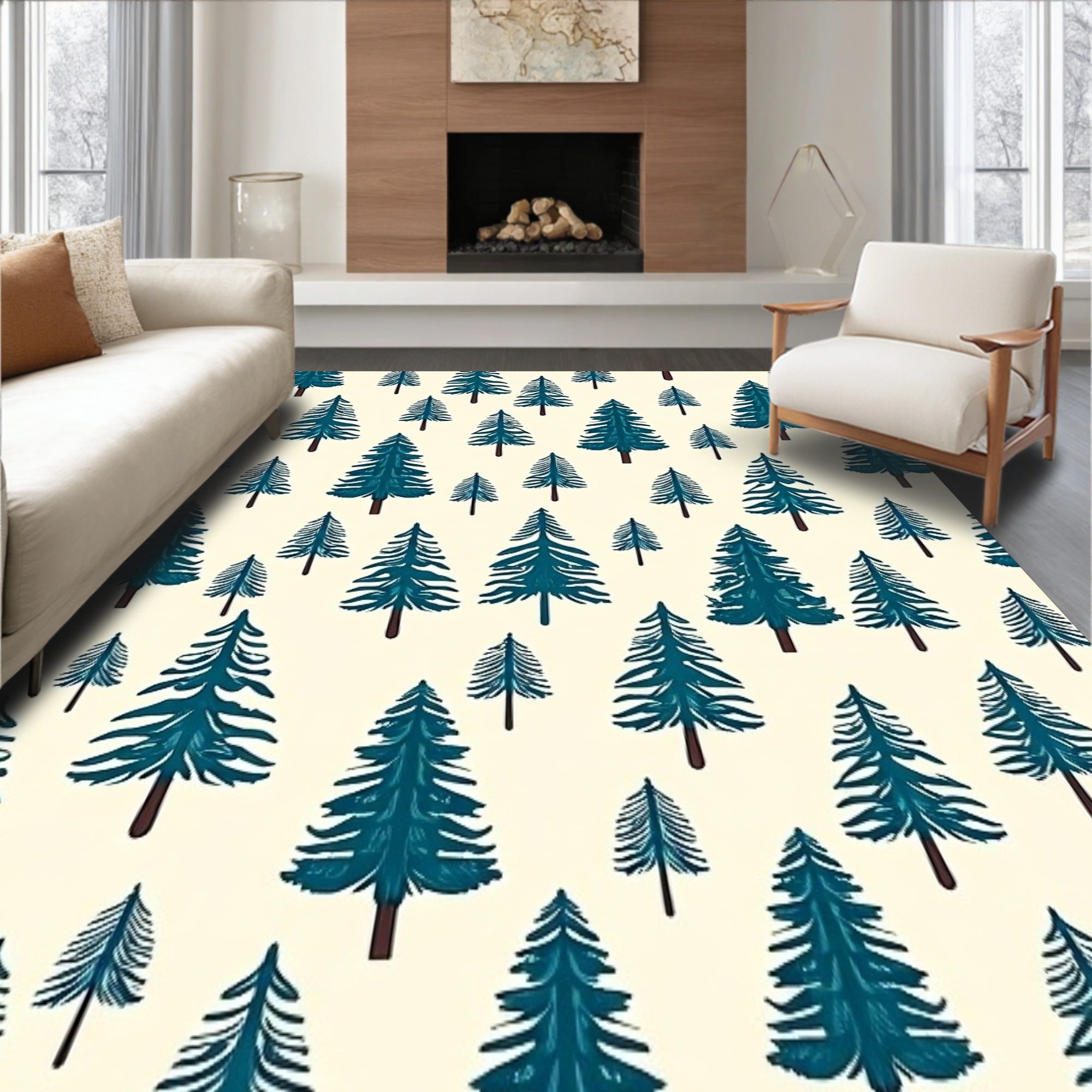 Evergreen Tannenbaum Holiday Floor Accent With Decorative Motif(Ivory)