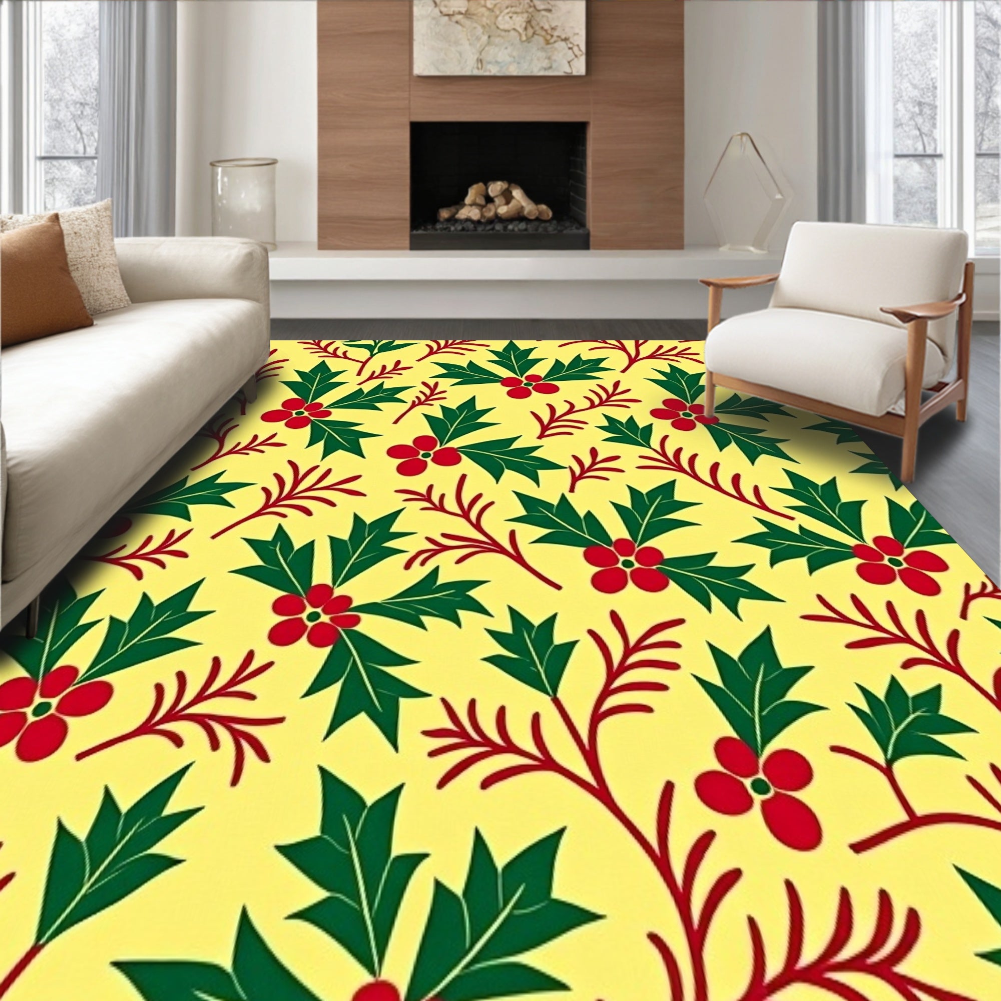 Holly Berry Vine Botanical Christmas Indoor Decorative Throw(Yellow)
