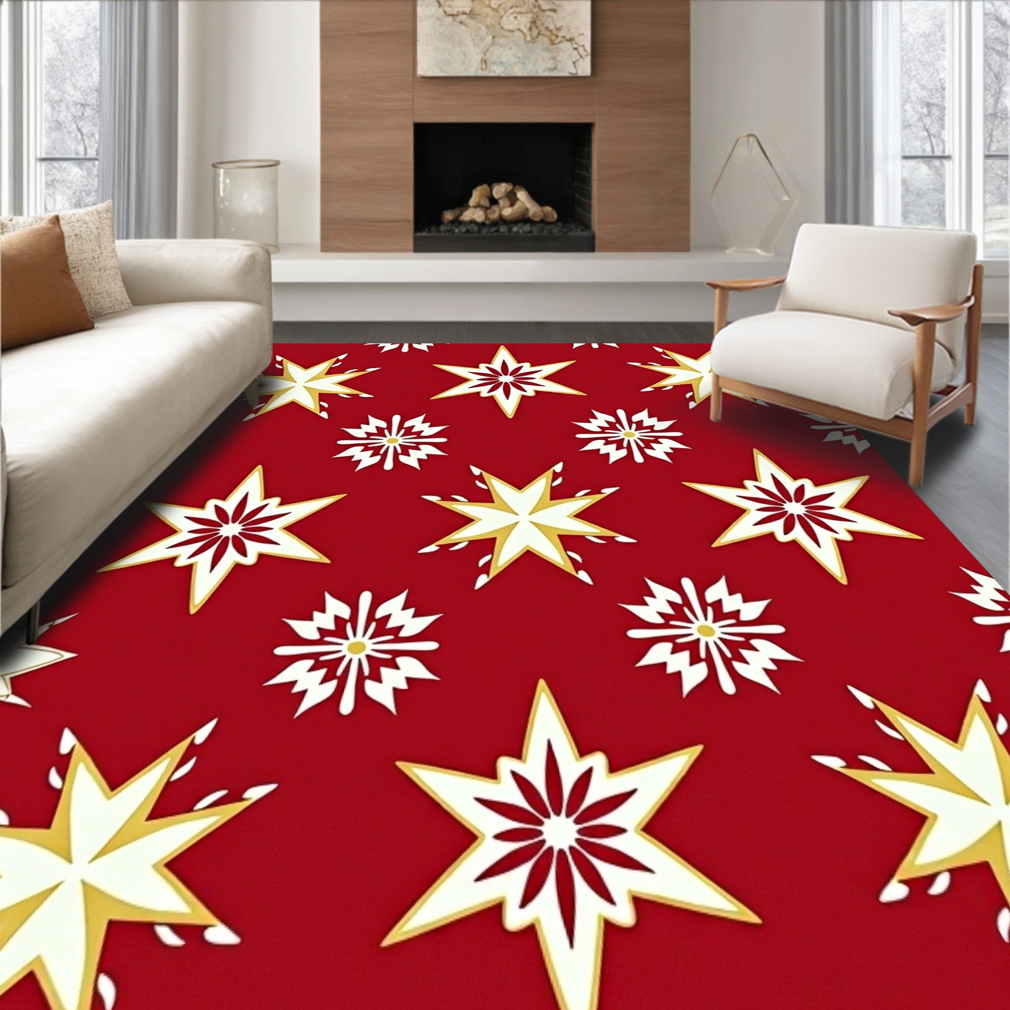 Merry Celebration Stars Retro Indoor Floor Covering(Red)