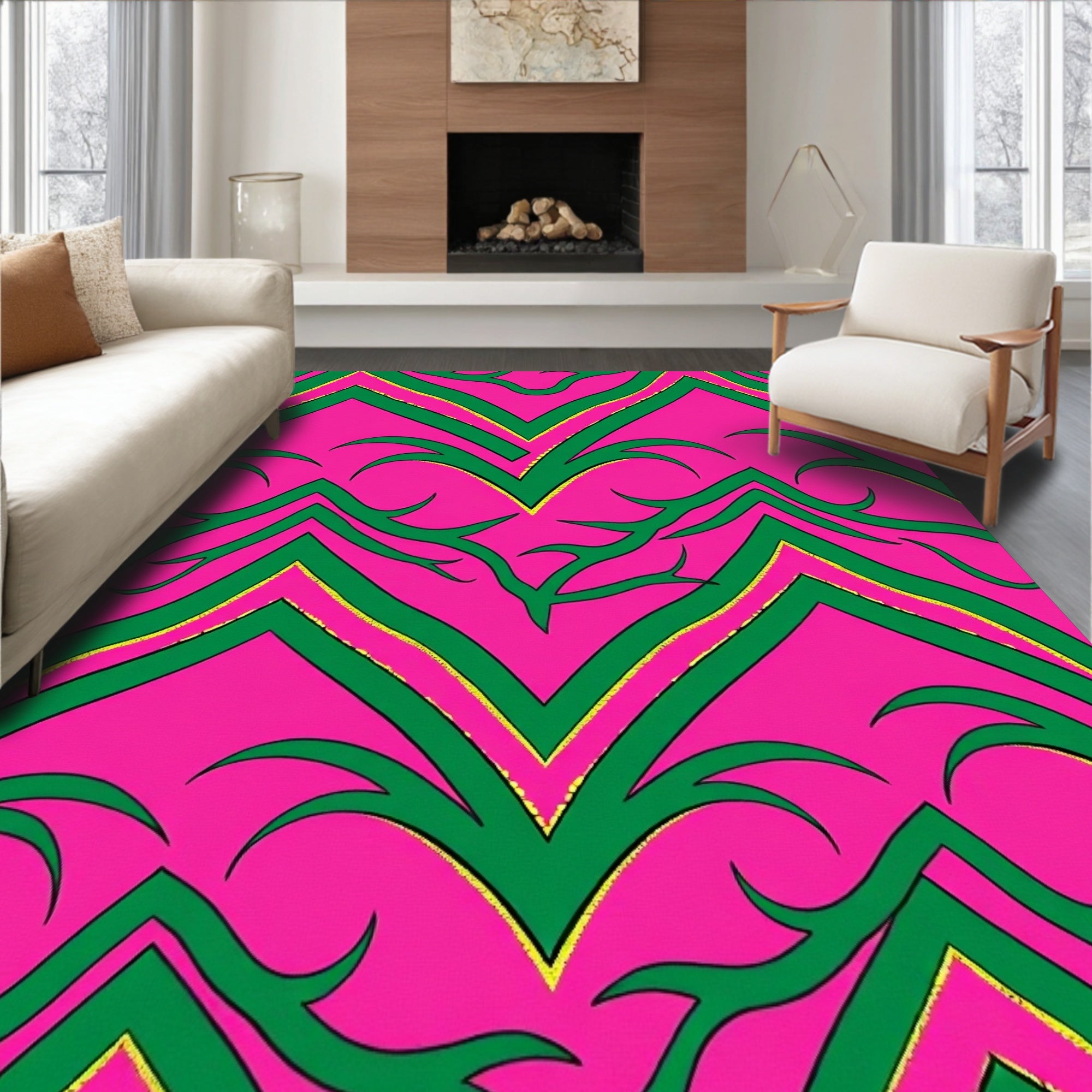 Abstract With Layered Interlocking Zigzag And Gold Details (Pink) - ODIKA