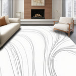 Ethereal Wave Patterned Floor Covering Featuring Fluid Lines (White) - ODIKA
