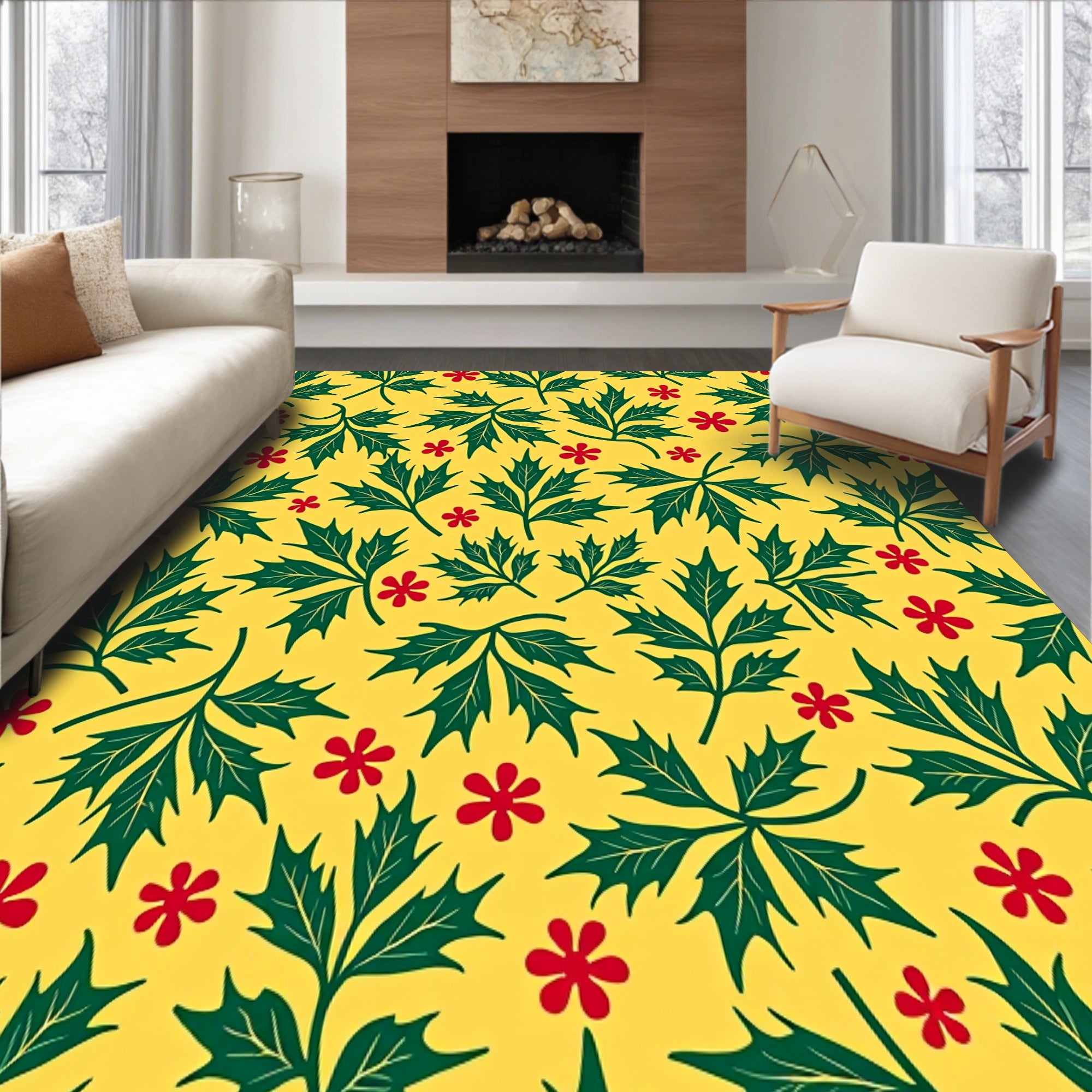 Holly Berry Vine with Traditional Festive Botanical Design(Yellow)