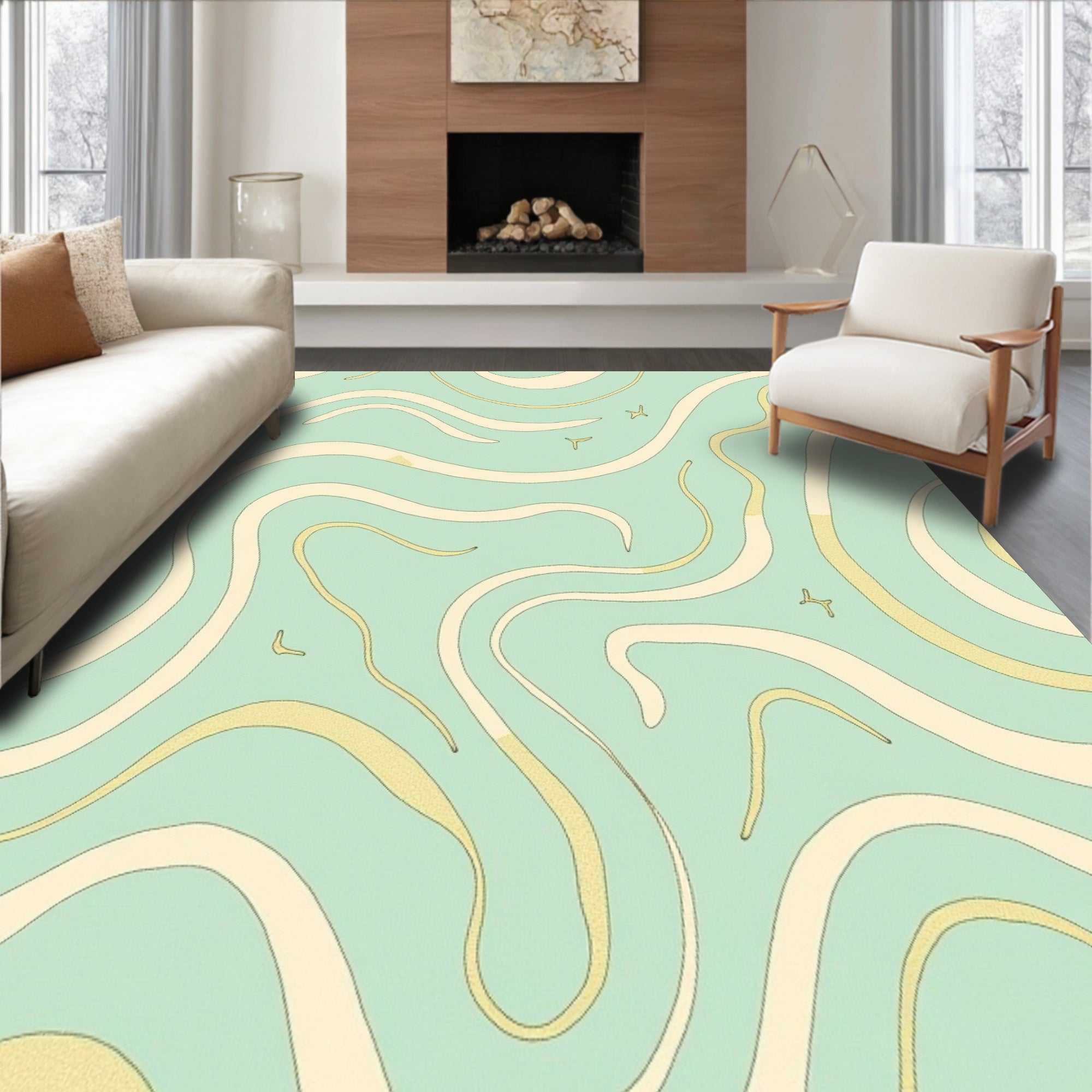 Sophisticated Abstract Waves with Delicate Accents(Ivory)