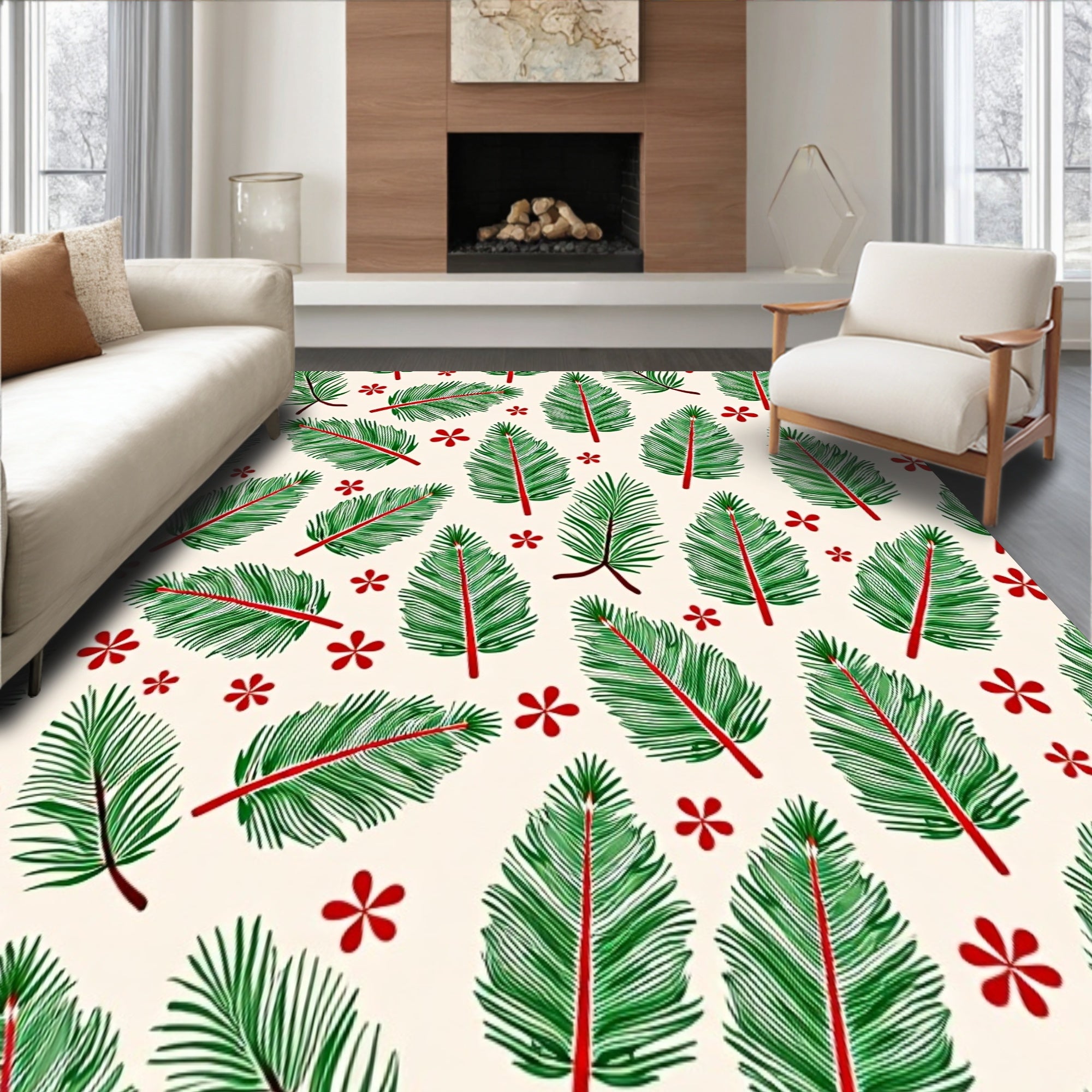 Festive Pine Bough with Holly Berry Motifs Decorative(Green)