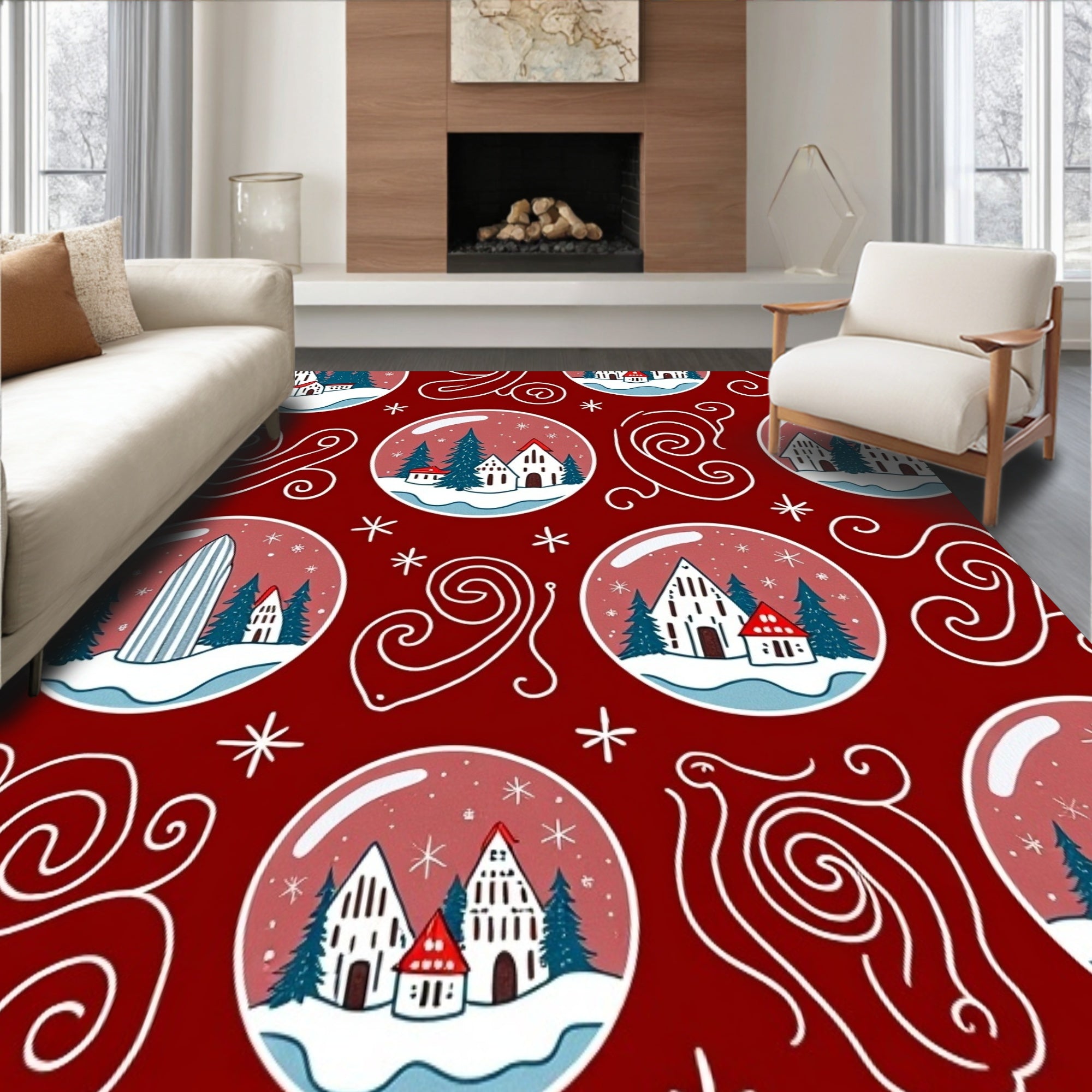 Jolly Snow Globe Scene Holiday with Magical Winter(Red)