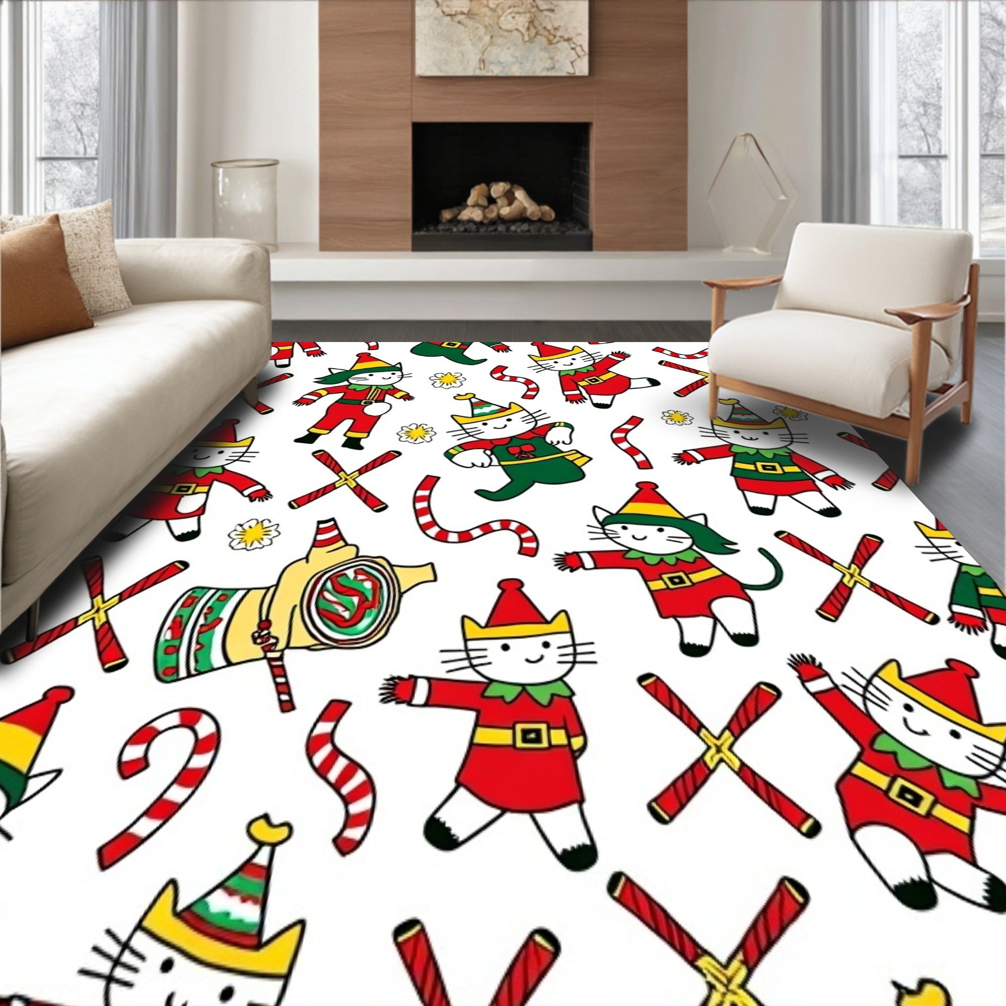 Whimsical Christmas Cat Parade With Sparkling Ornament Details(Red)