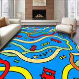 Vibrant Roadway Adventure With Playful Vehicle Icons (Blue)