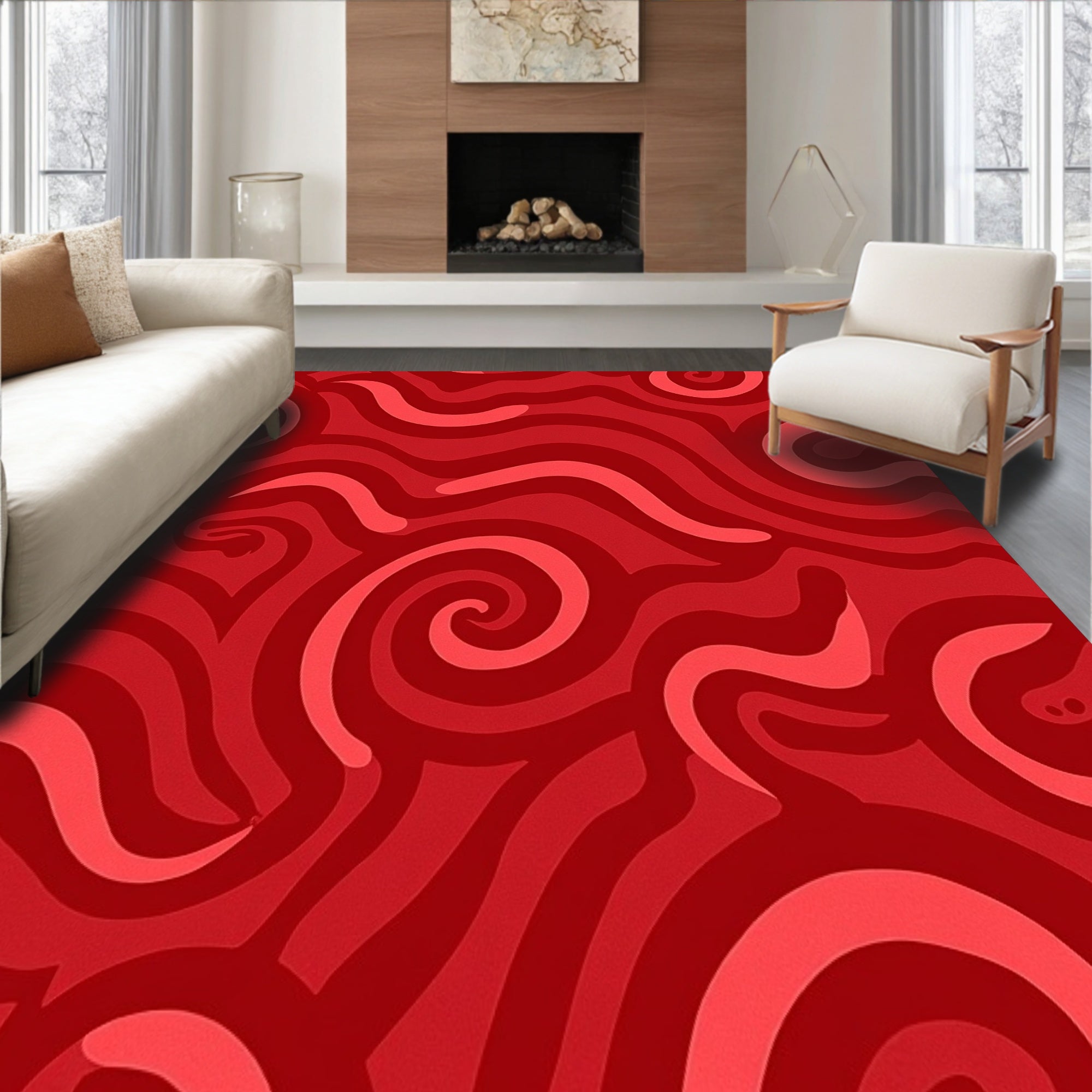 Vibrant Spiral Swirl Design Featuring Bold Interlocking Curves(Red)