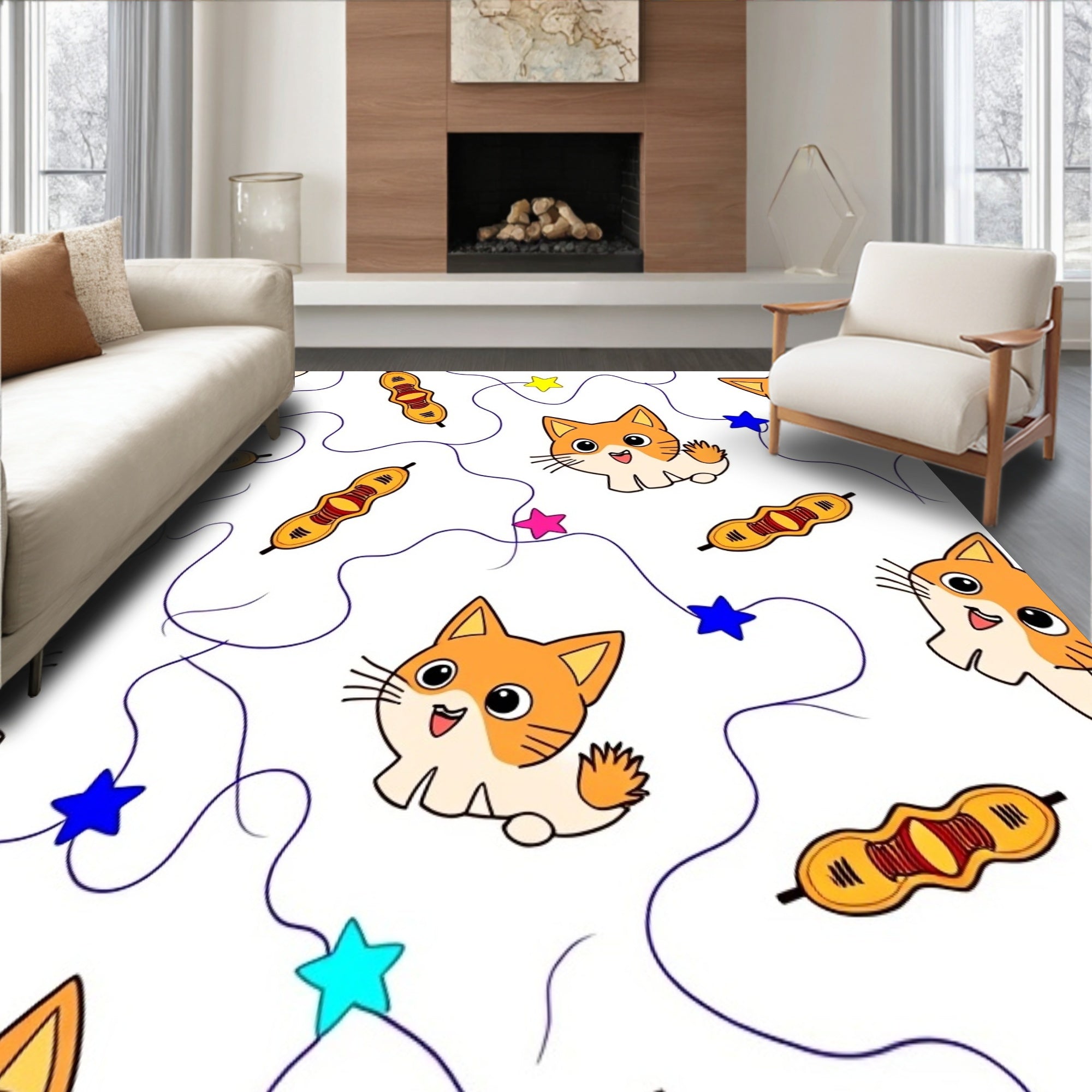 Glowing Gourmet Feline Tapestry With Sparkling Celebration Bulbs(Orange)