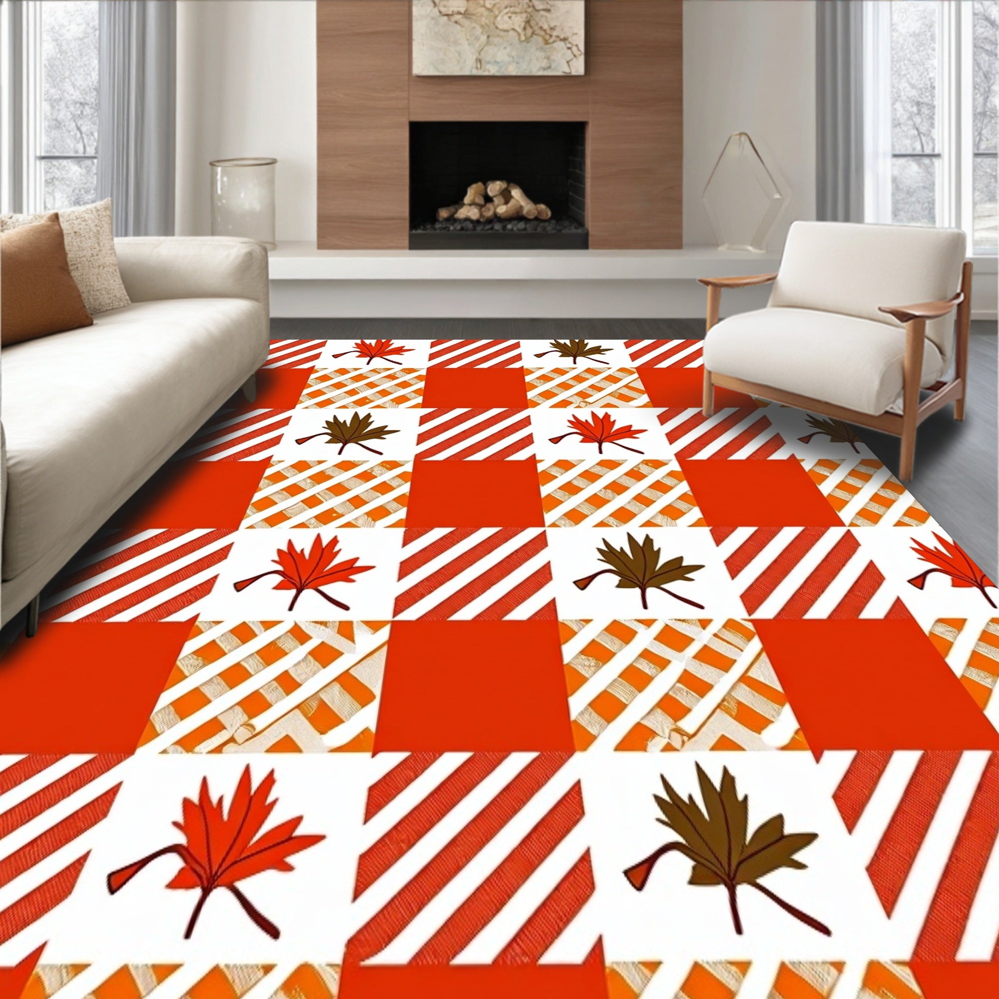 Checkered Gingham with Autumn Harvest Design(Red)