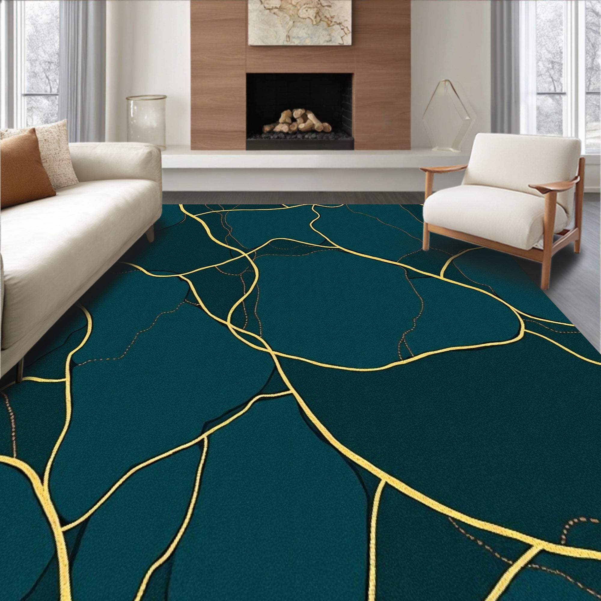 Luxurious Marble Veined with Gilded Accent Swirls Area(Teal)