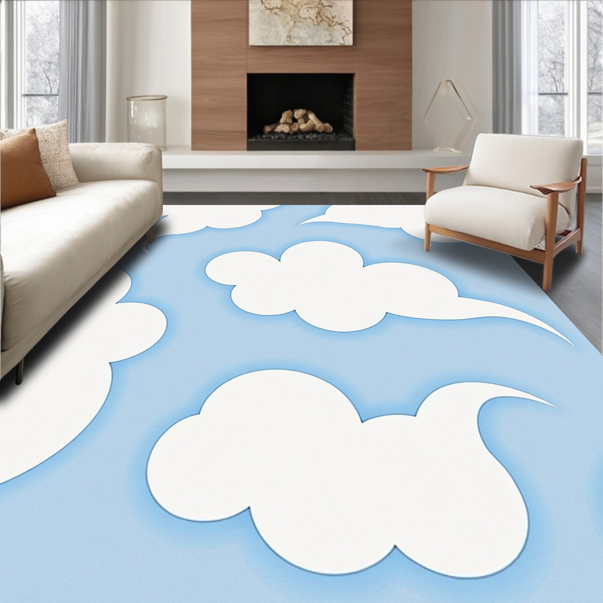 Cumulus Dream Shag with Whimsical Sky Motifs(Blue)