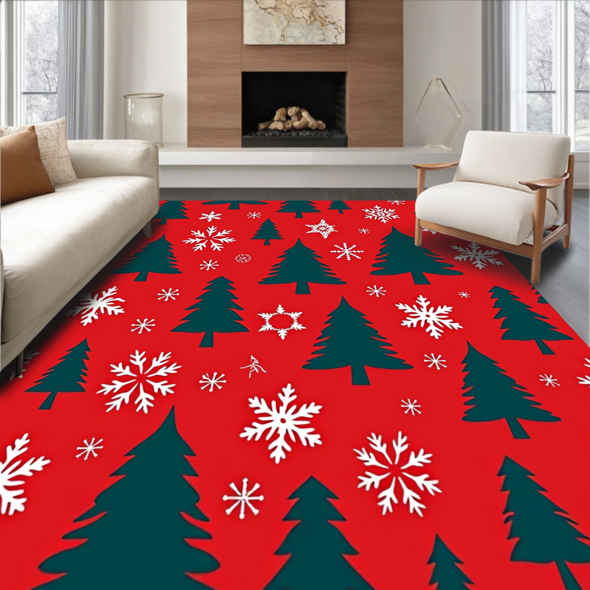 Festive Pine Tree with Snowflake Motifs Holiday(Red)