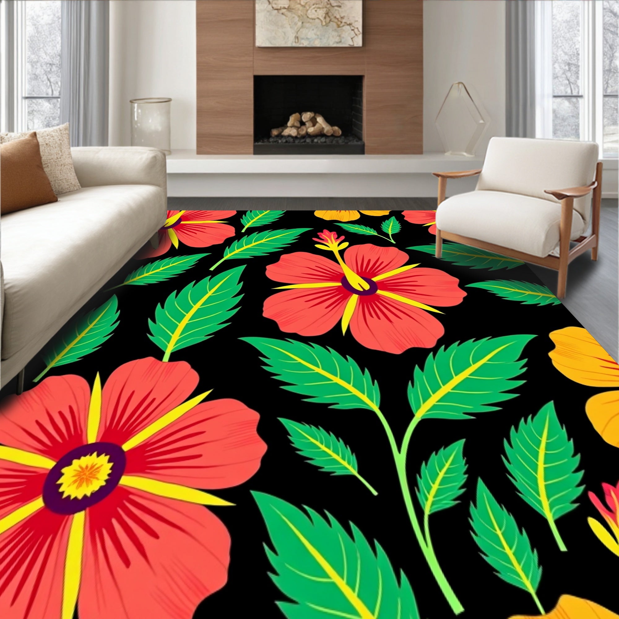 Exotic Hibiscus Garden with Blooming Floral Design (Red) - ODIKA