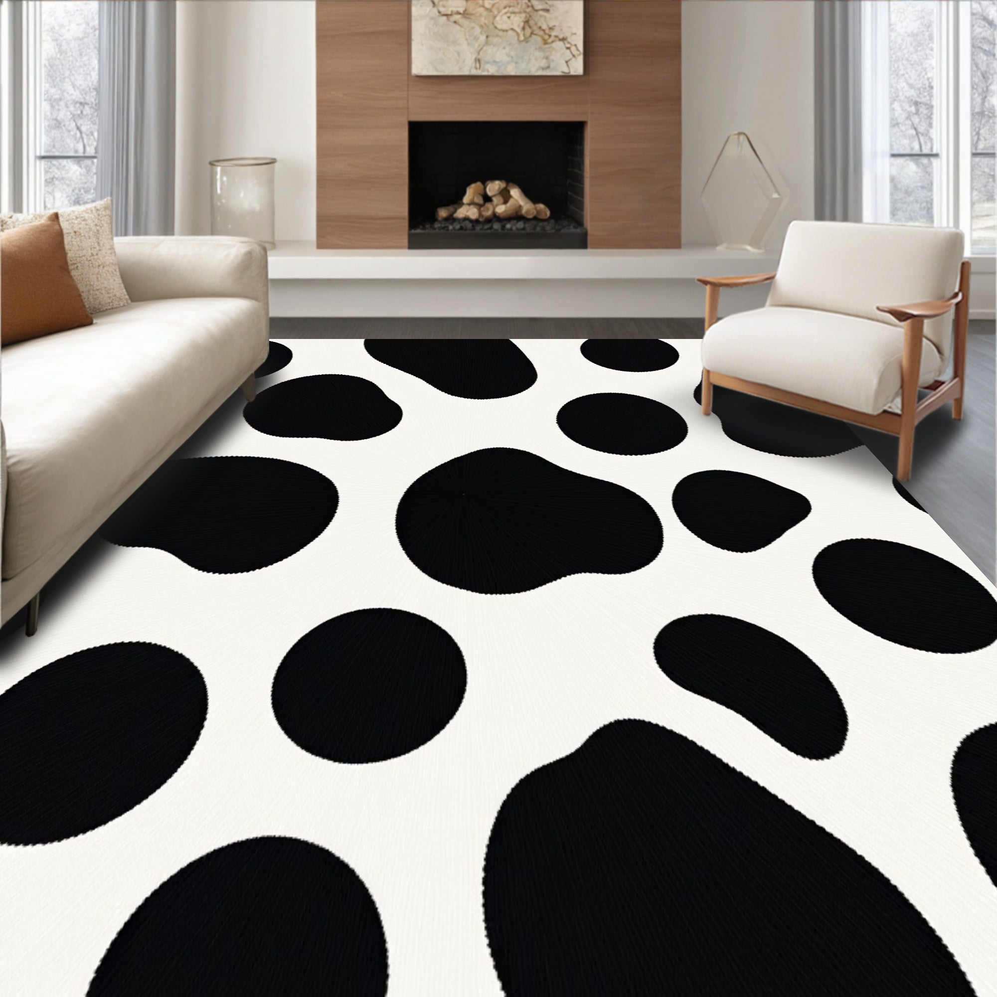 Cowhide Print Faux Leather Decorative Floor(Black)