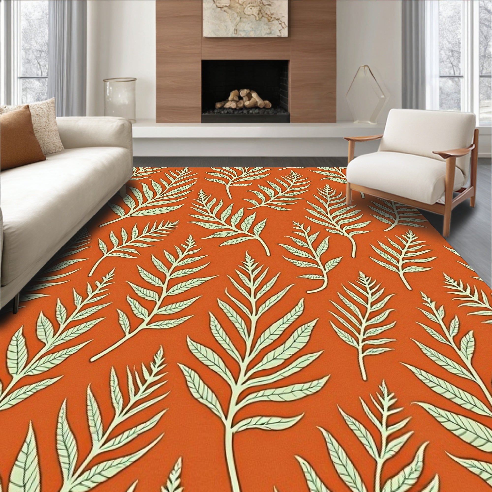 Botanical Fern Frond Luxurious Comfort Surface(Orange)