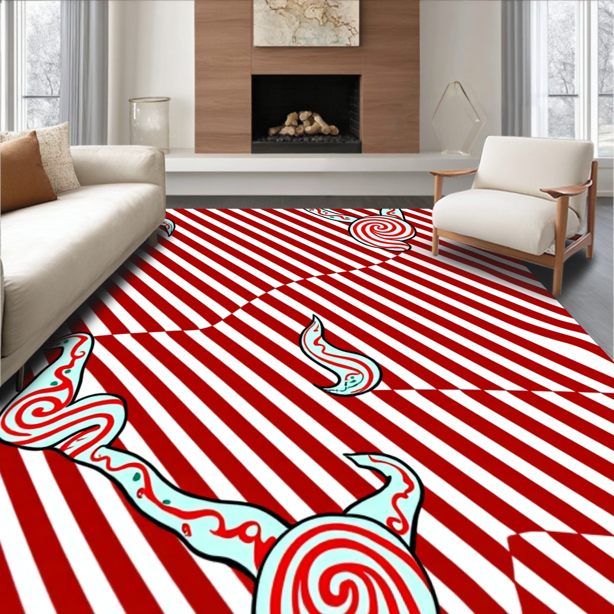 Cane Stripe Welcome with Peppermint Swirl Design(Red)