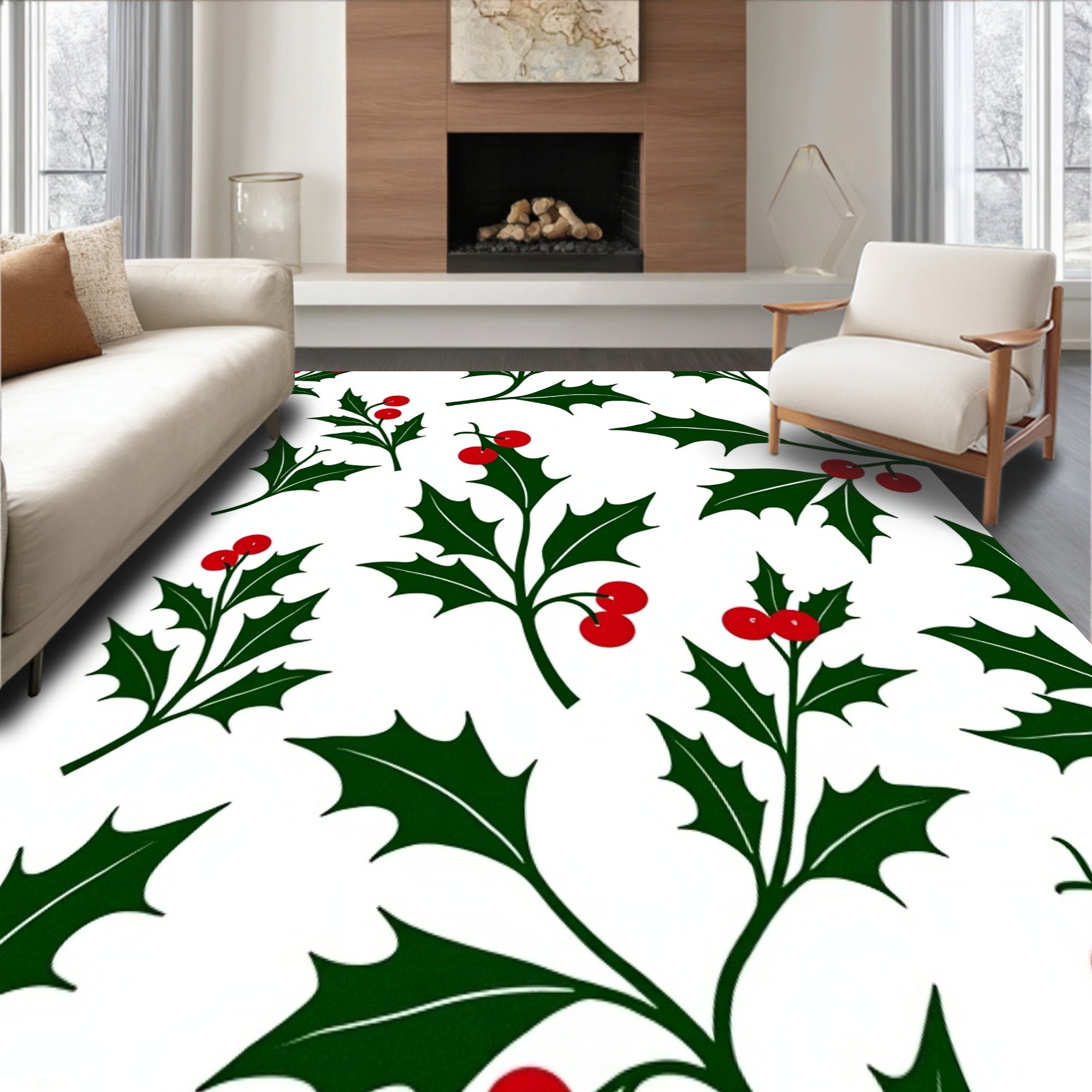 Yuletide Holly Berry Vine Hallway Anti Slip Backing(Green)