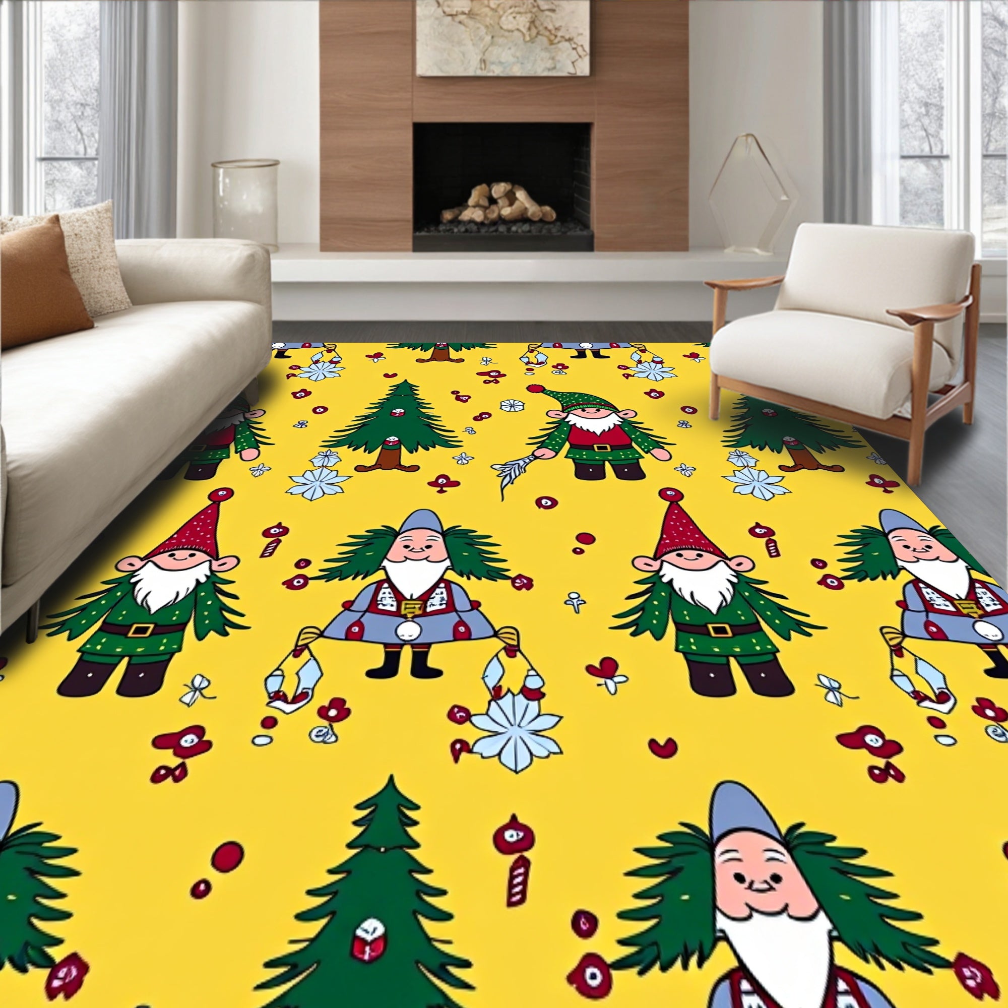 Whimsical Gnome and Evergreen Interlocking Snow Crystal Nordic Charm(Yellow)