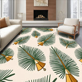 Pine Branch Doormat with Golden Bell Ornament Accents(Ivory)