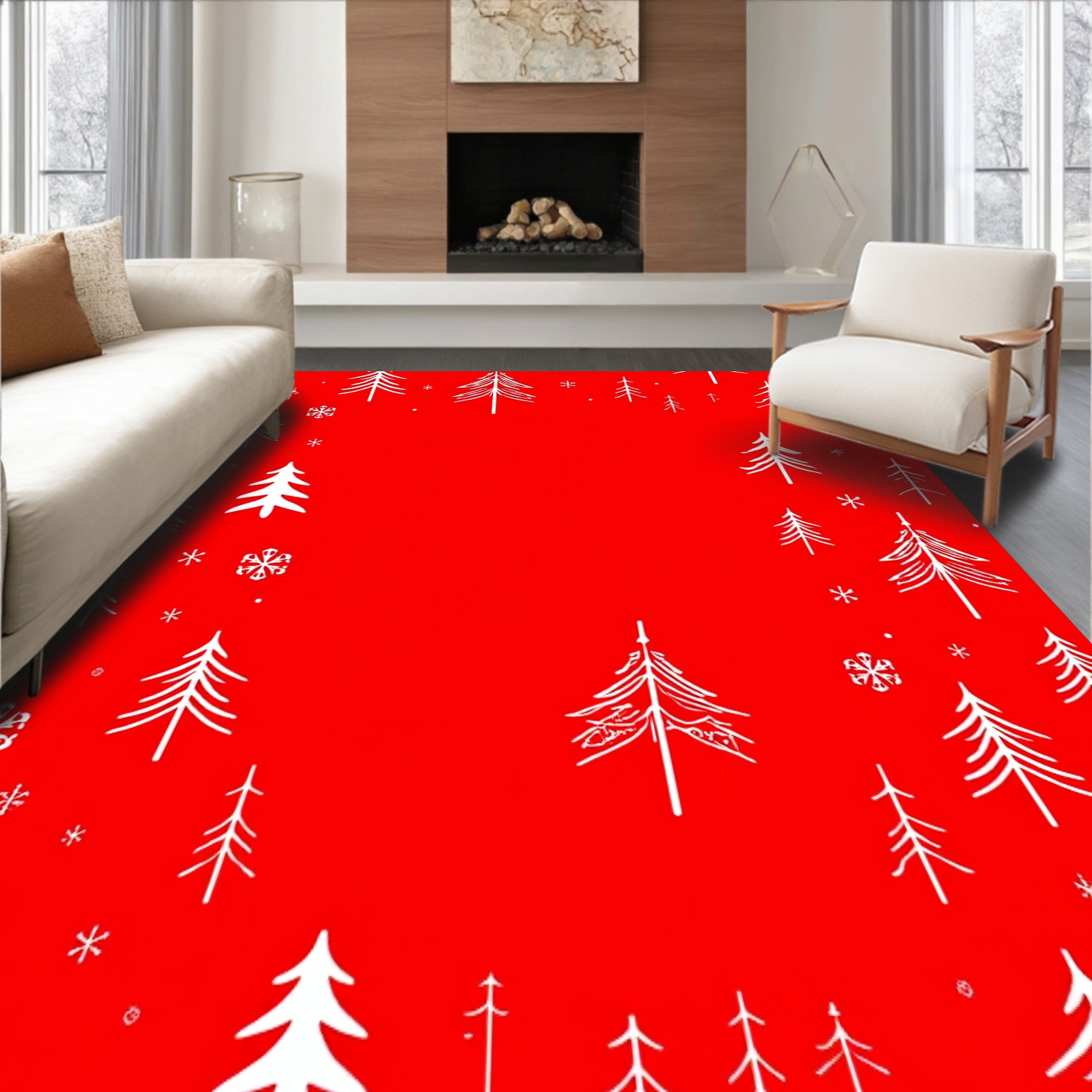 Joyful Winter Wonderland Pathway Adornment With Fir Illustrations(Red)