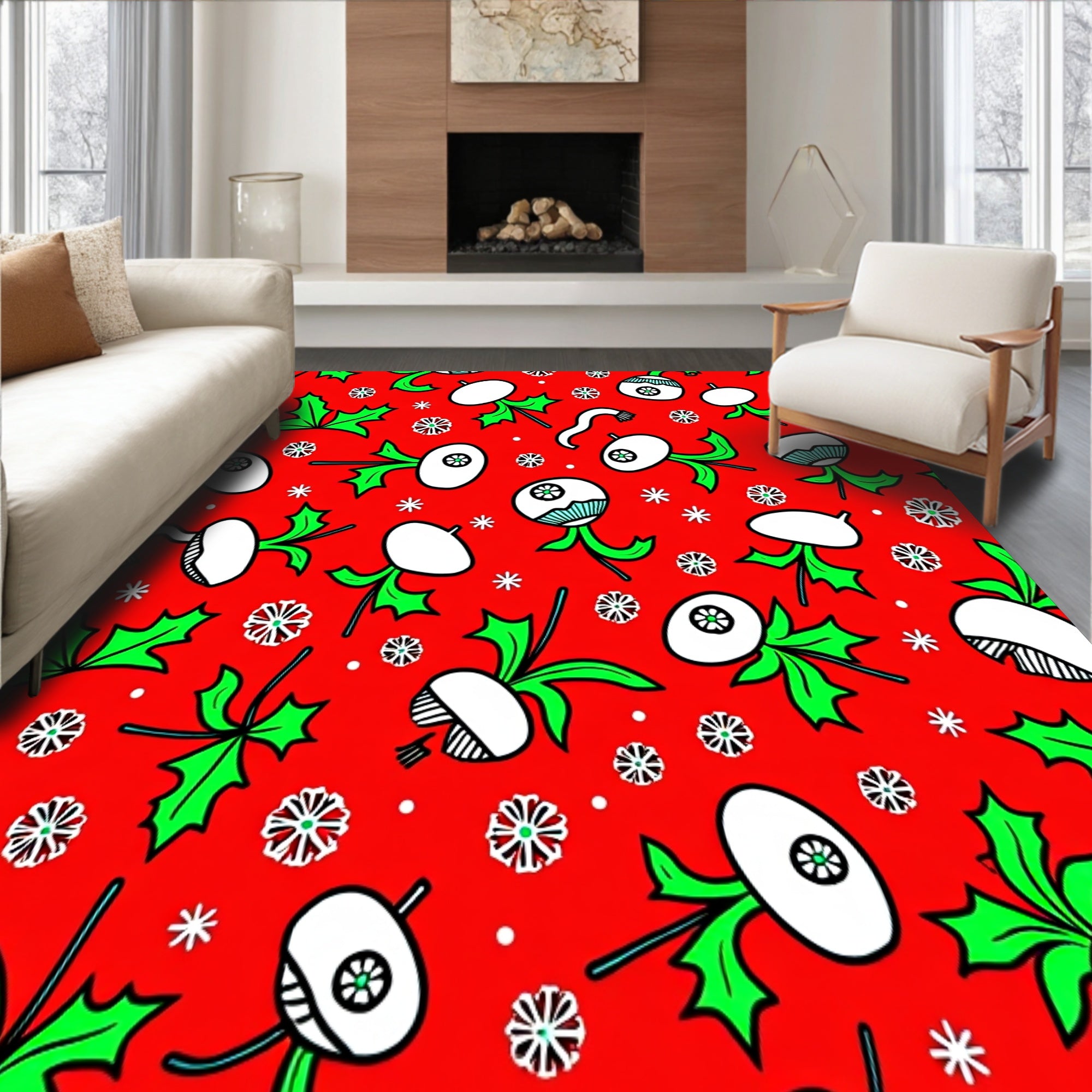 Jolly Santa Mosaic with Sprig and Holly Details(Red)