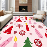 Festive Gnome Snowflake Medallion Doormat with Holiday Candles Design(Pink)