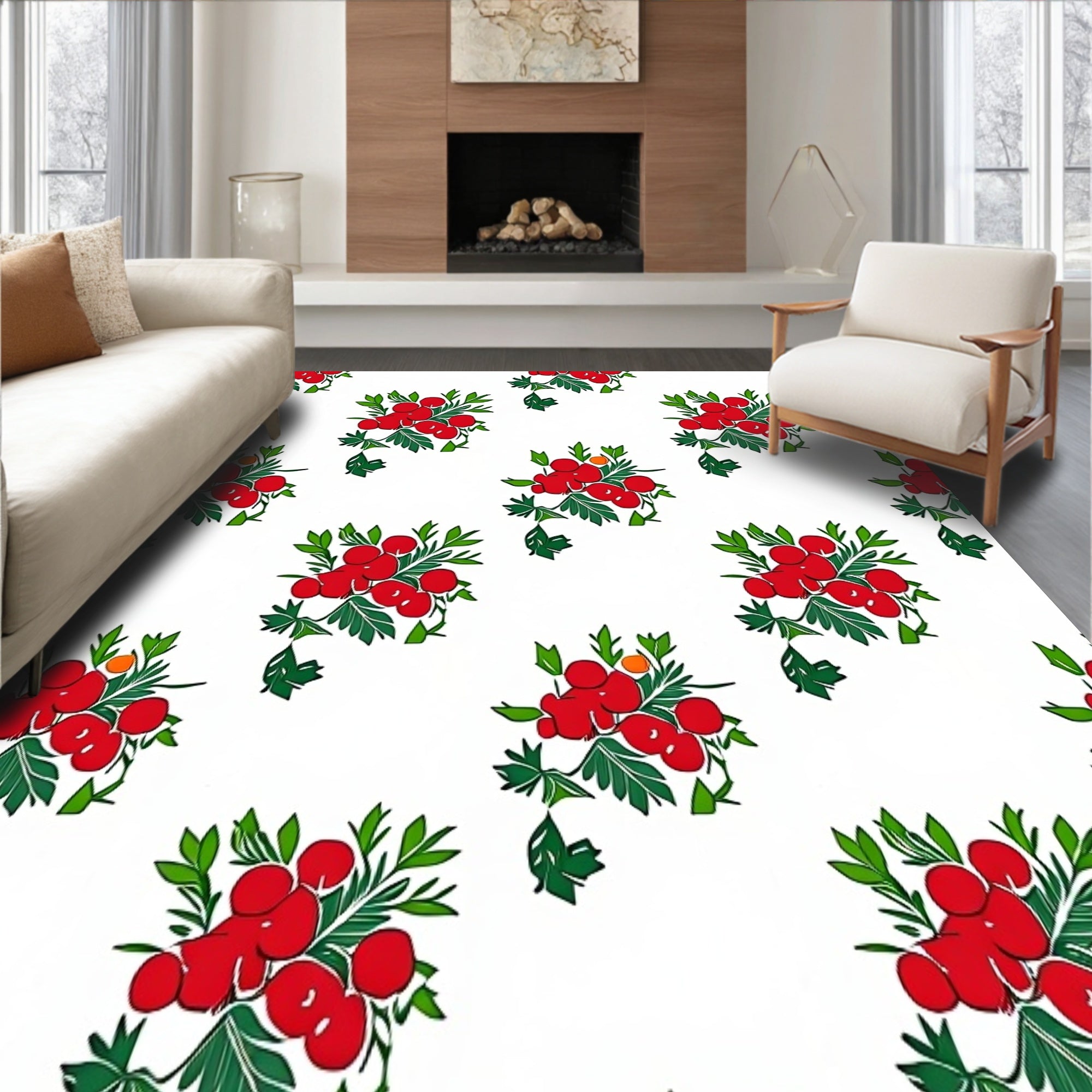Festive Holly Berry Wreath Holiday Themed Floor(Red)