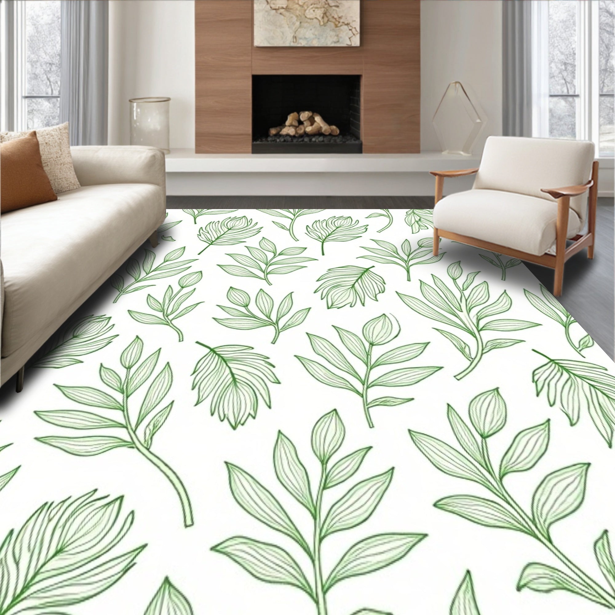 Abstract Paisley Swirl with Cascading Botanical (Green) - ODIKA