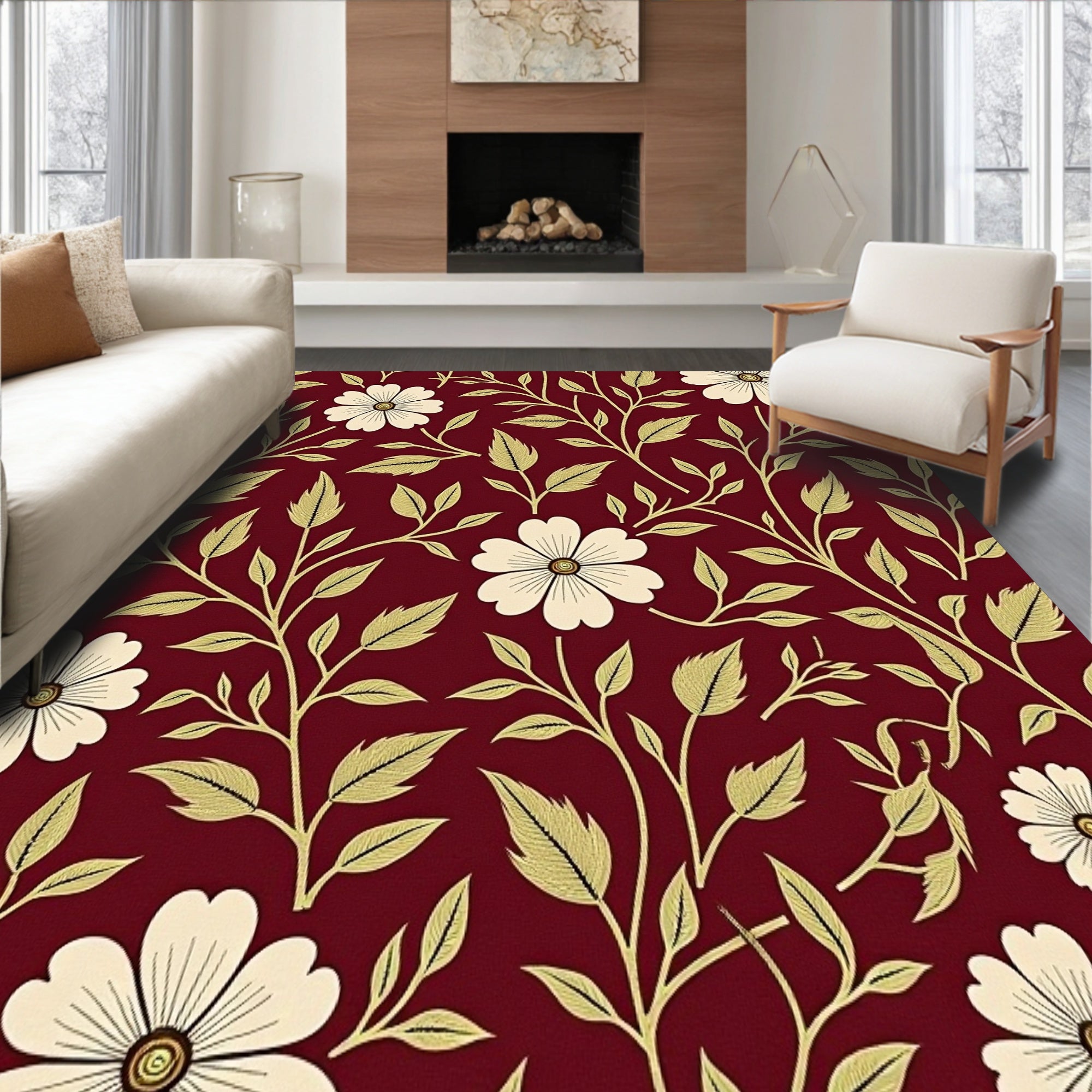 Classic Floral Vine with Botanical Garden Inspiration(Burgundy)
