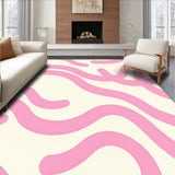 Ivory Wavy Ribbon Design Elegant Floor Covering with Fluid Motifs (Pink)