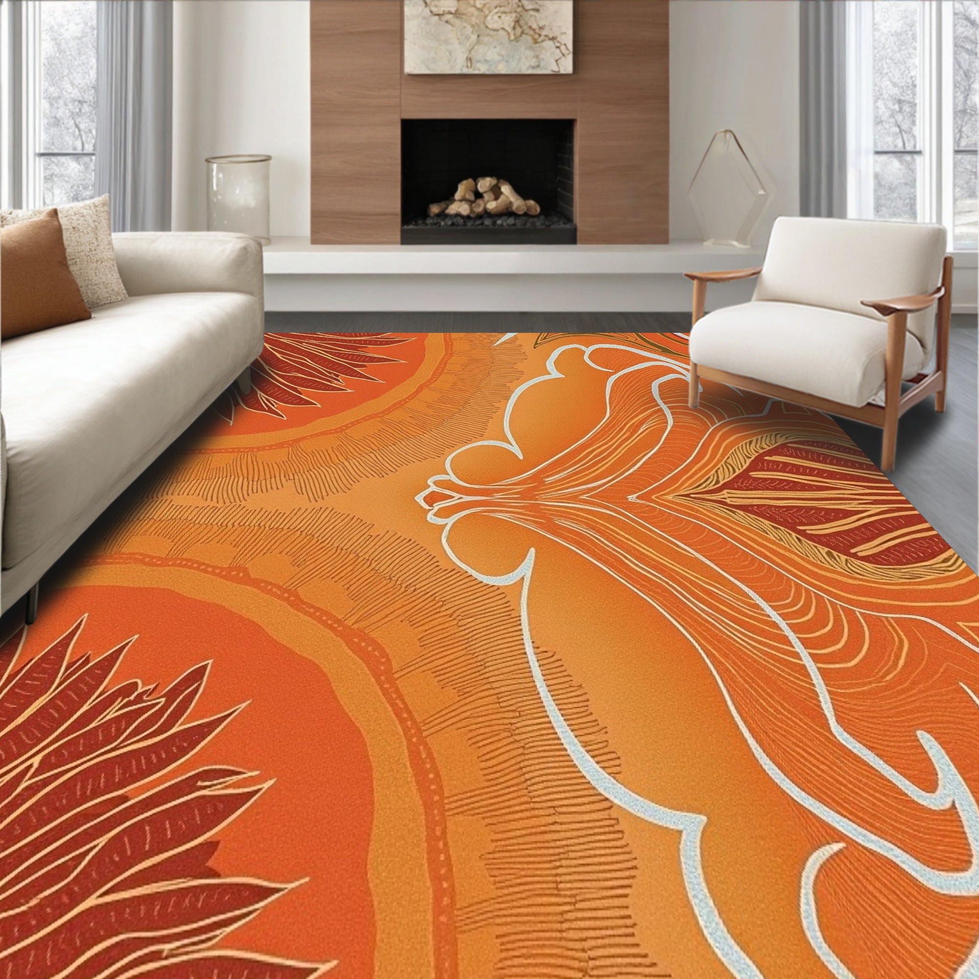 Botanical Leaf Vine Swirl Abstract Artistic Decorative Fancy(Orange)