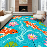 Tranquil Koi Swimming Through Lotus Blossoms Pathway Decoration(Blue)