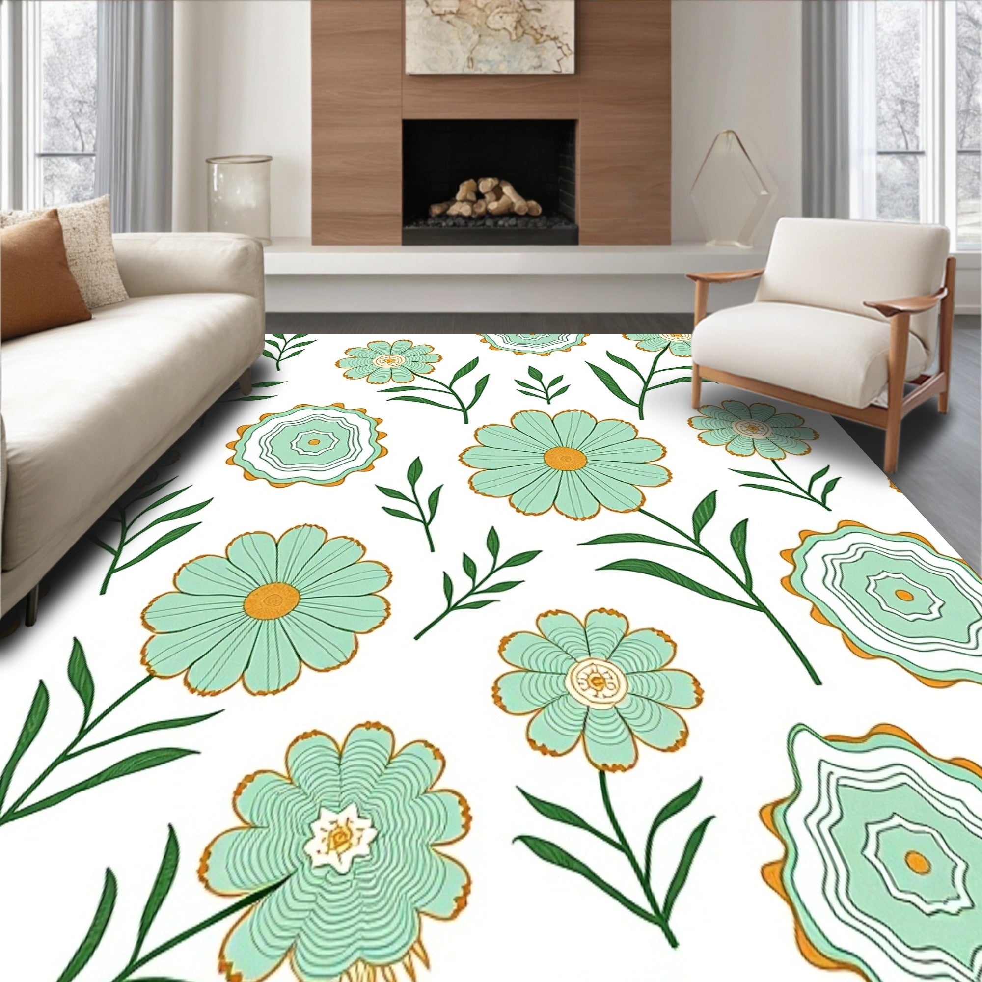 Intricate Botanical Scrollwork with Stylized Floral Accents (Green) - ODIKA