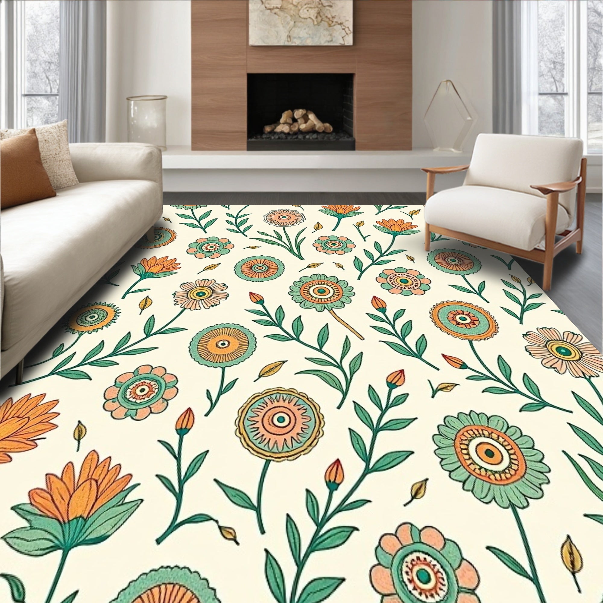 Boho Floral Botanical Artistic Embellished Decorative Statement (Beige) - ODIKA