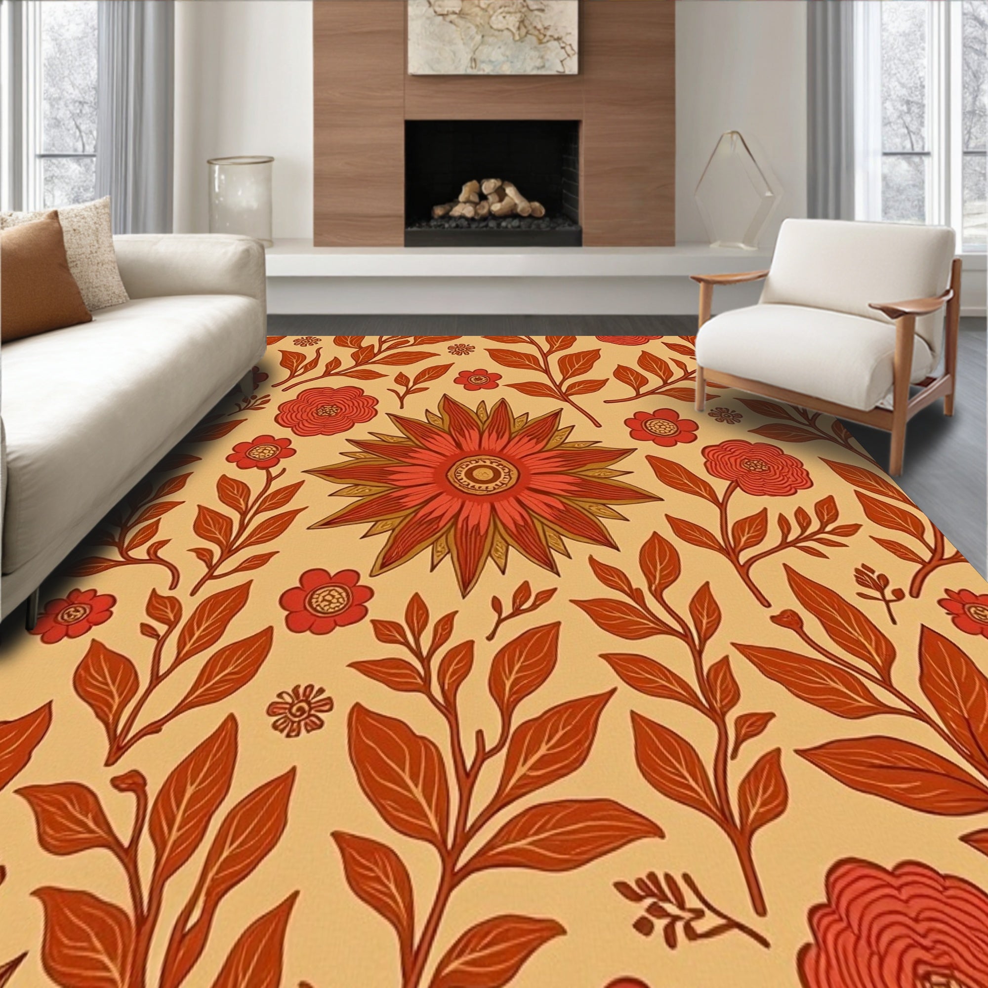 Mystical Garden Blossom Enchanted Foliage Artistic Dreamscape(Beige)